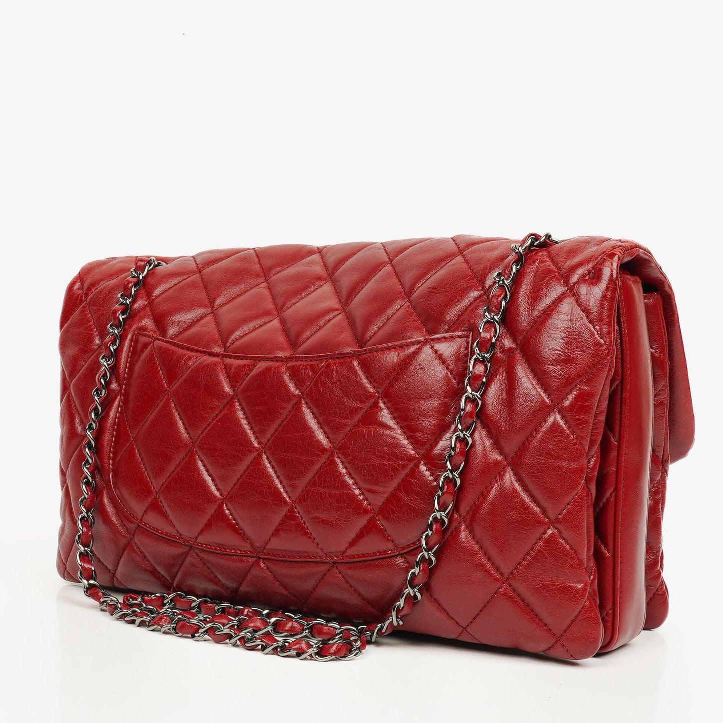 Chanel Red Maxi Lambskin 3 Accordion Flap Bag.