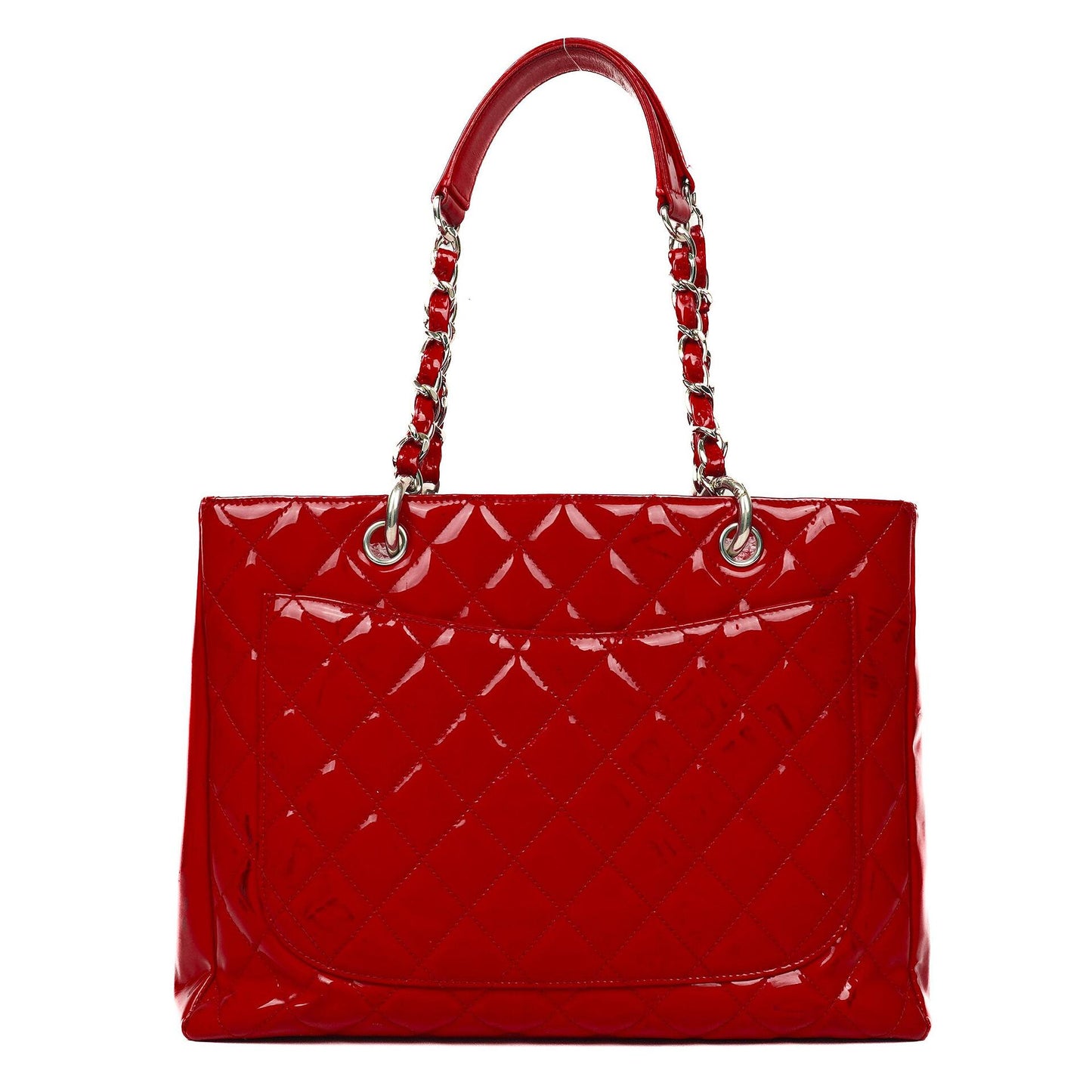 Chanel Red Quilted Patent Leather Grand Shopping Tote Bag