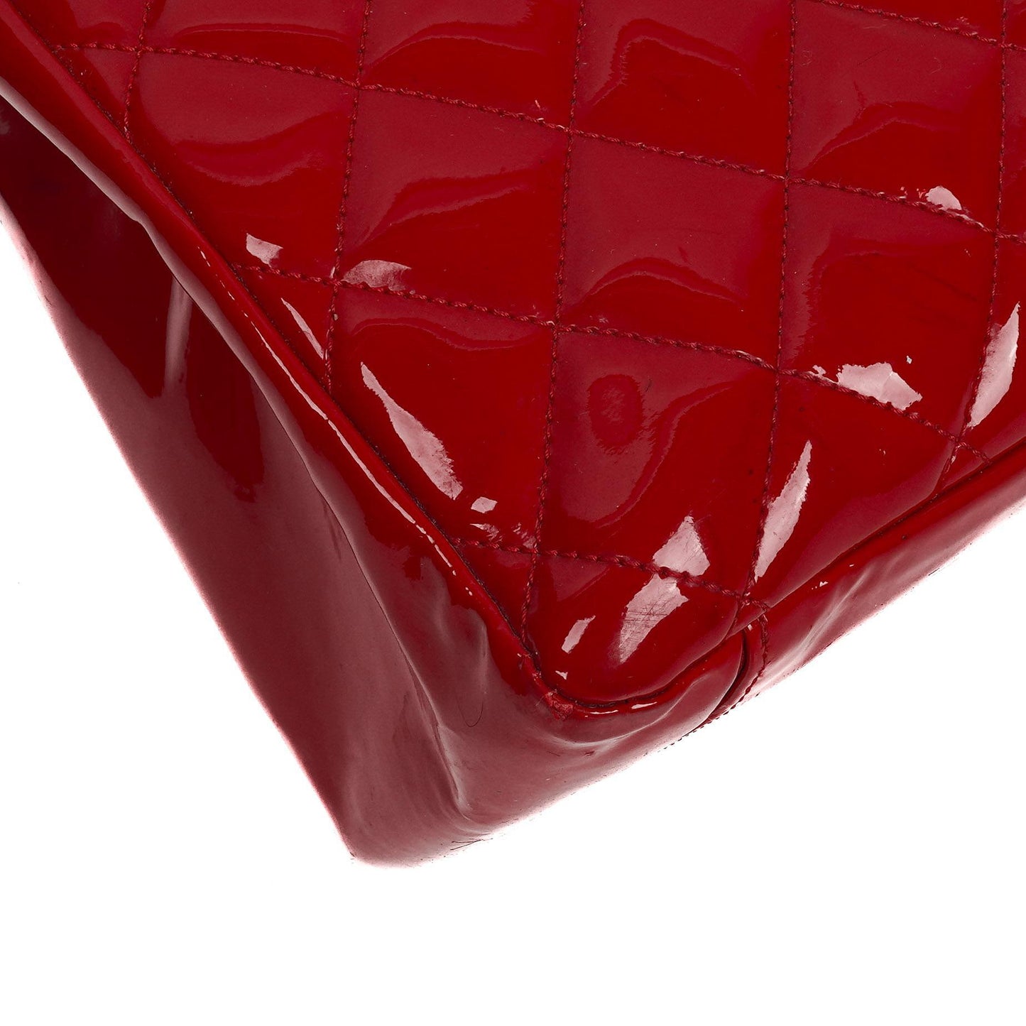 Chanel Red Quilted Patent Leather Grand Shopping Tote Bag
