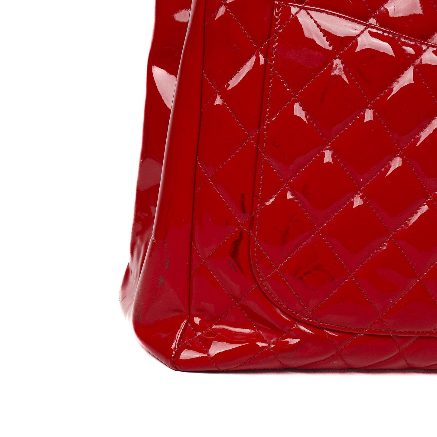 Chanel Red Quilted Patent Leather Grand Shopping Tote Bag