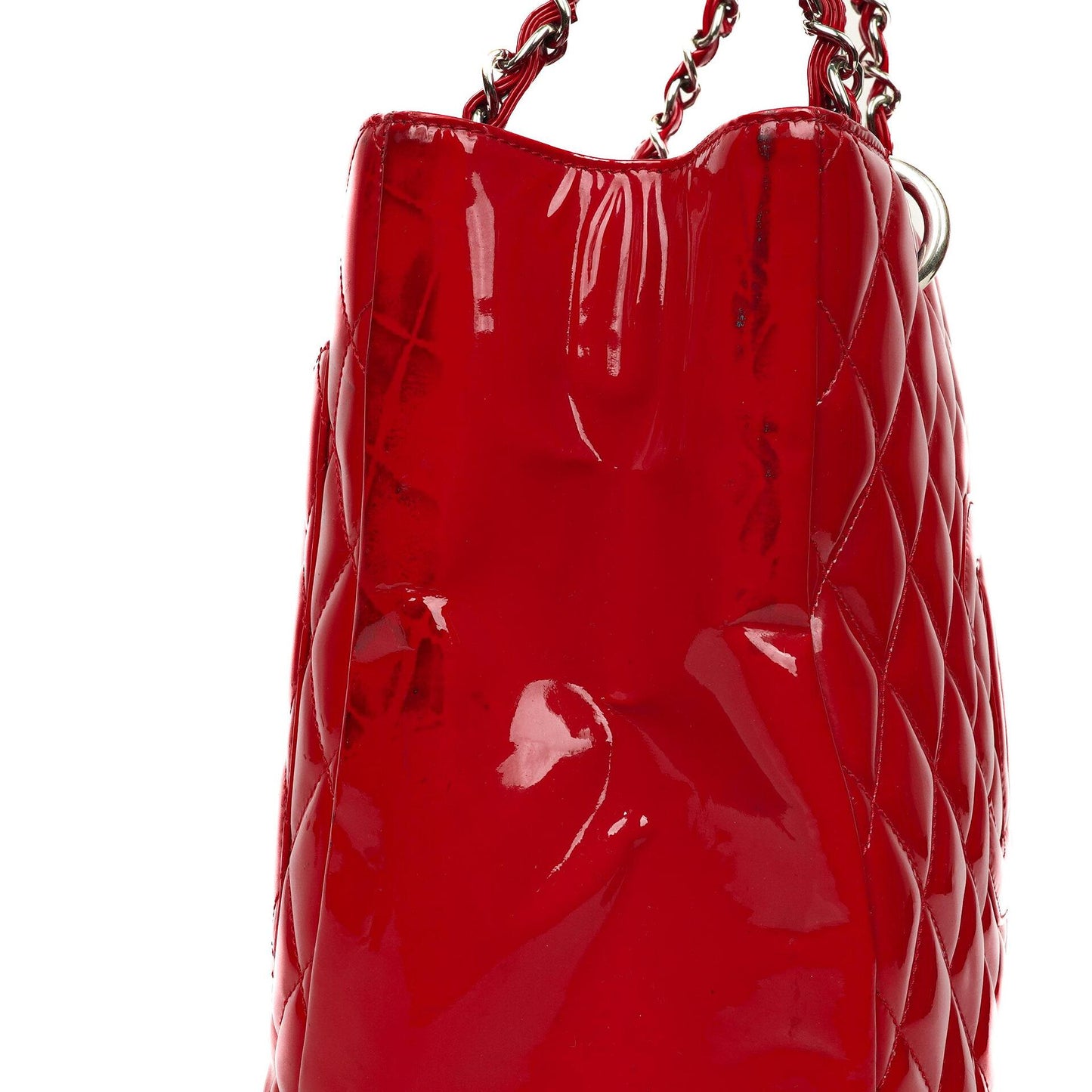 Chanel Red Quilted Patent Leather Grand Shopping Tote Bag