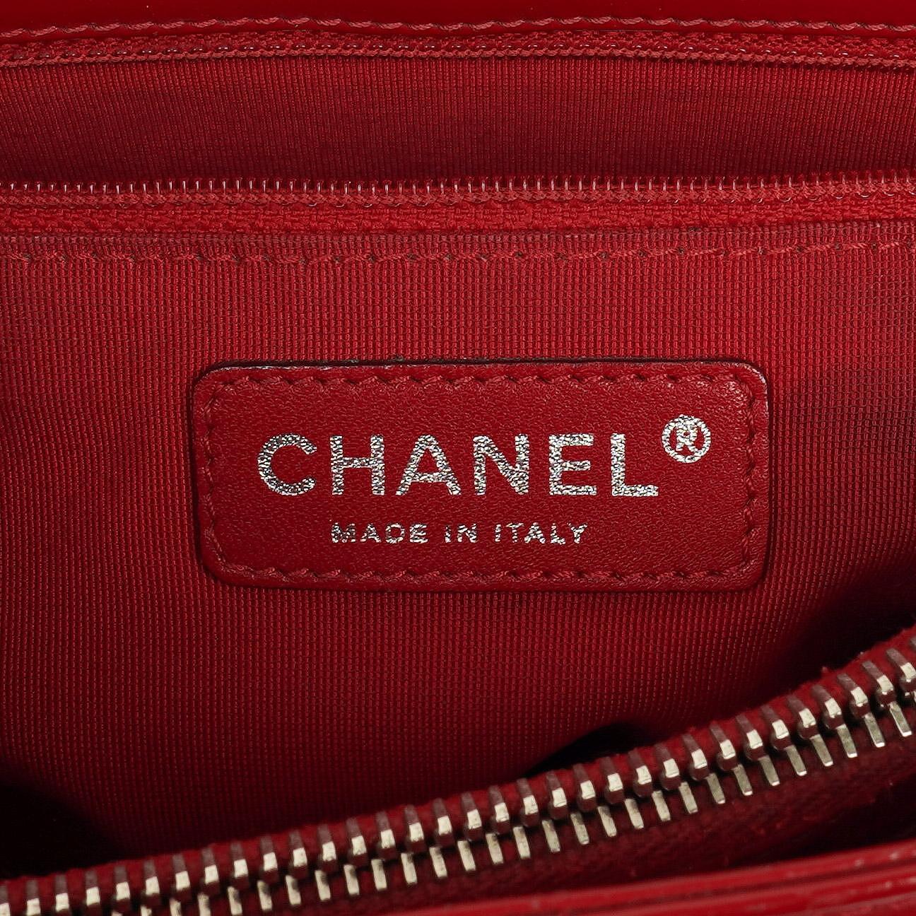 Chanel Red Quilted Patent Leather Grand Shopping Tote Bag