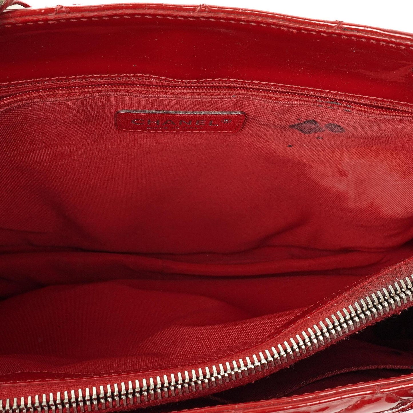 Chanel Red Quilted Patent Leather Grand Shopping Tote Bag