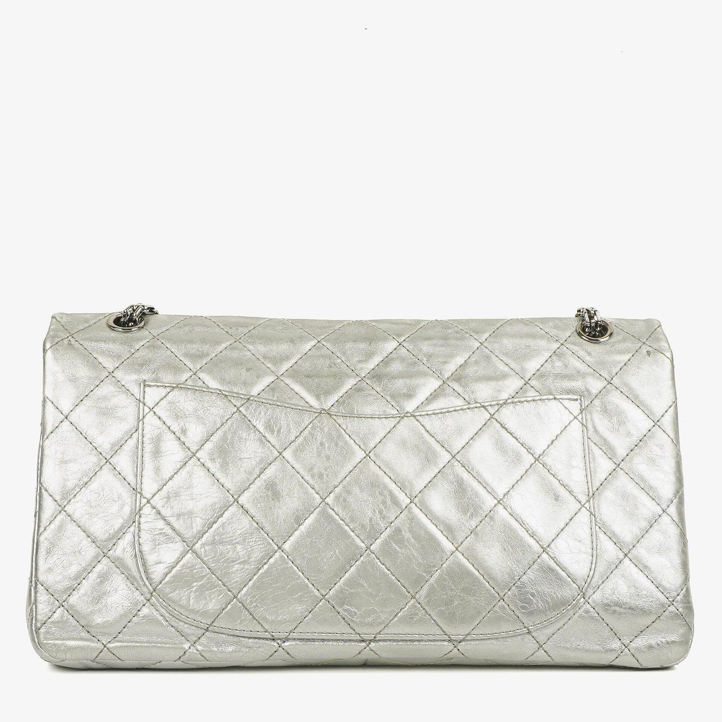 Chanel Silver Metallic Aged Quilted Calfskin 2.55 Reissue 227 Flap Bag