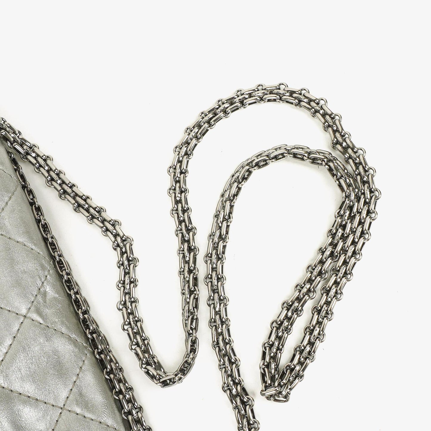 Chanel Silver Metallic Aged Quilted Calfskin 2.55 Reissue 227 Flap Bag