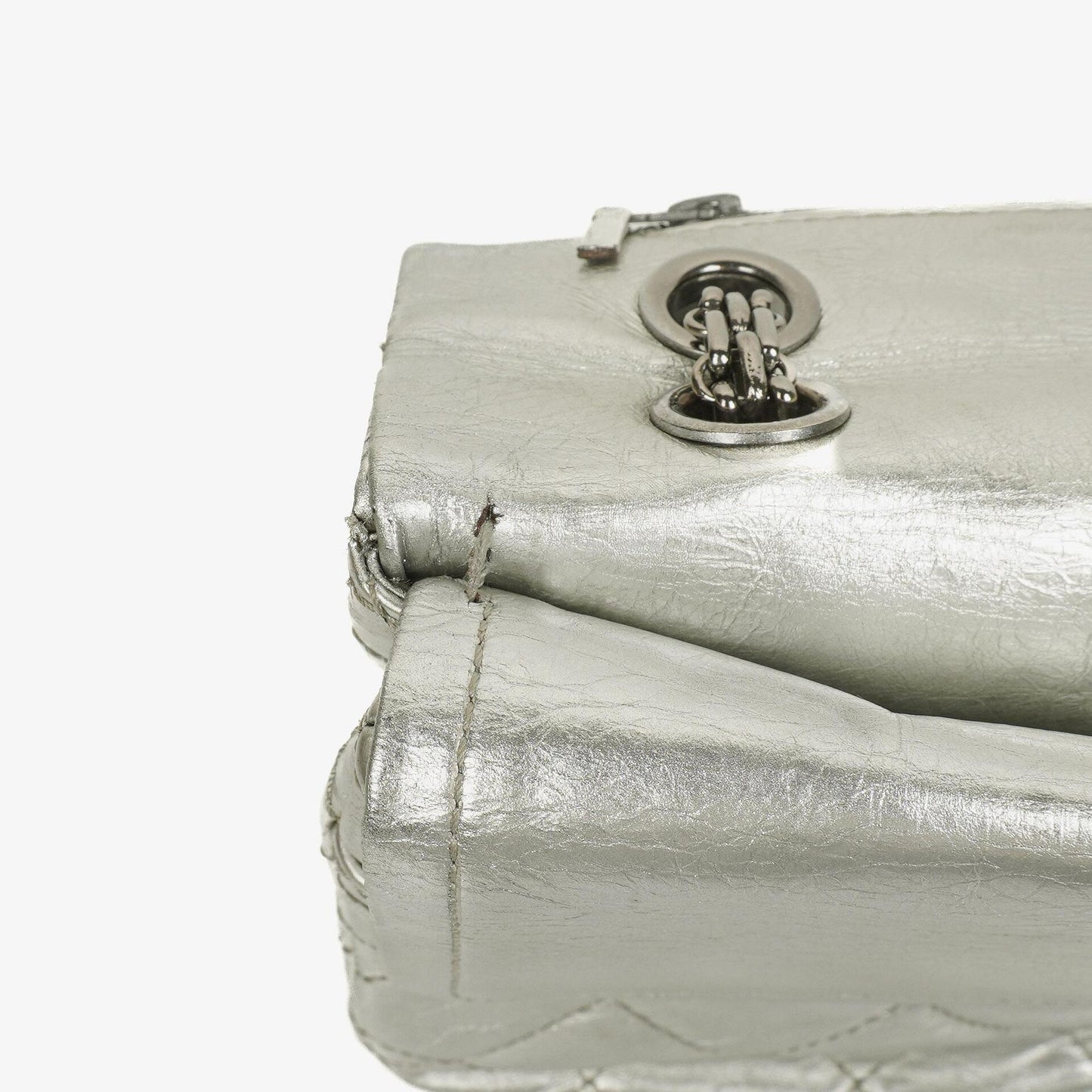 Chanel Silver Metallic Aged Quilted Calfskin 2.55 Reissue 227 Flap Bag
