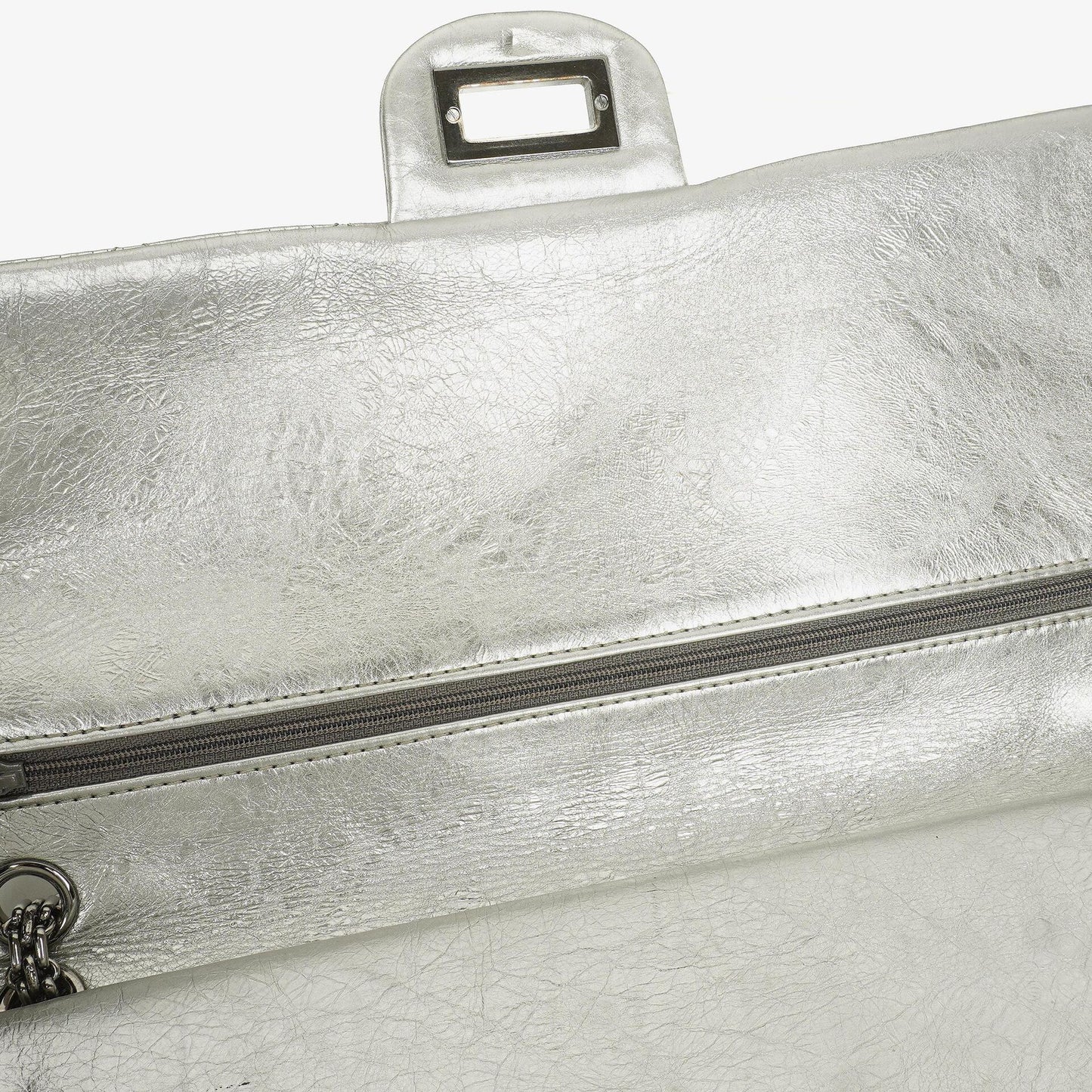 Chanel Silver Metallic Aged Quilted Calfskin 2.55 Reissue 227 Flap Bag