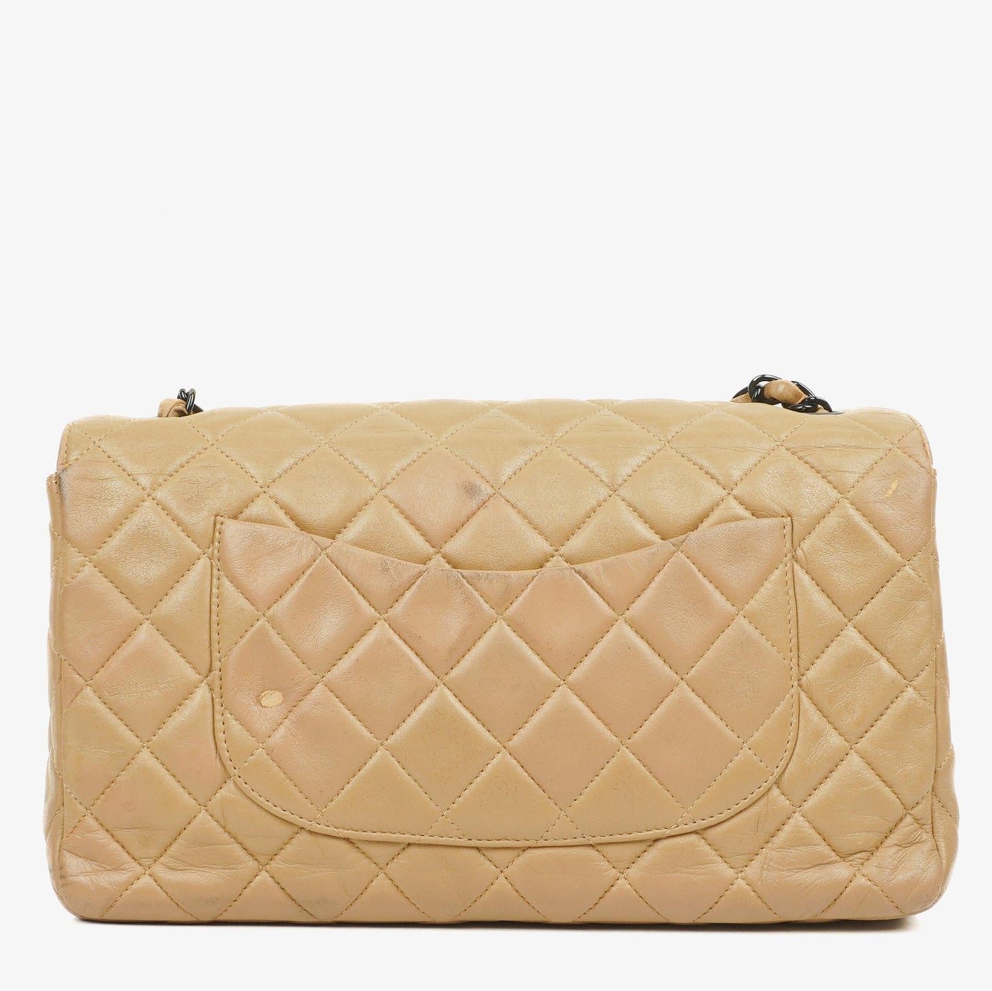 Chanel Single Flap Bag Beige Quilted Lambskin With Black Hardware