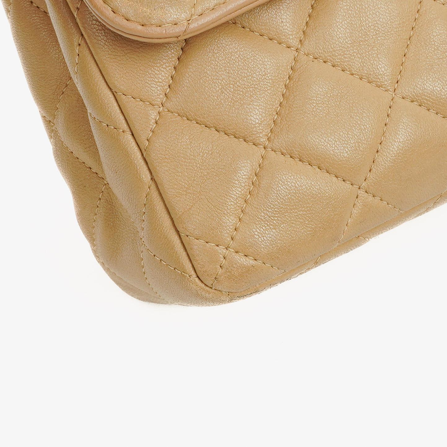Chanel Single Flap Bag Beige Quilted Lambskin With Black Hardware