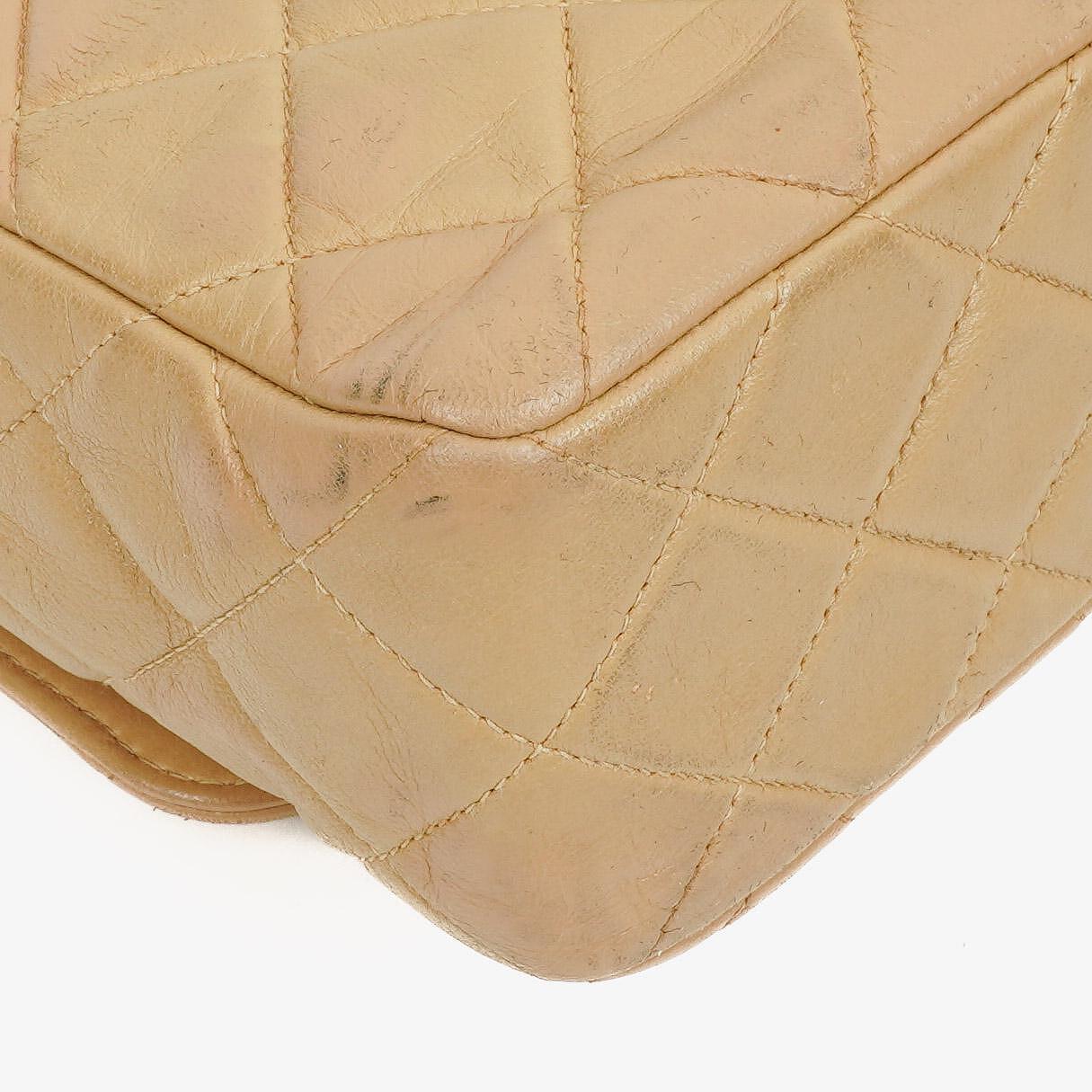 Chanel Single Flap Bag Beige Quilted Lambskin With Black Hardware