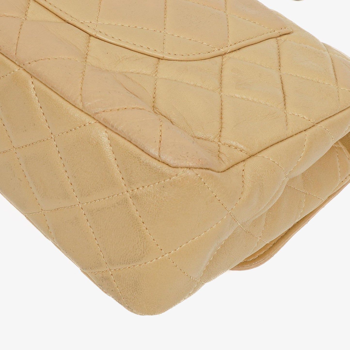 Chanel Single Flap Bag Beige Quilted Lambskin With Black Hardware