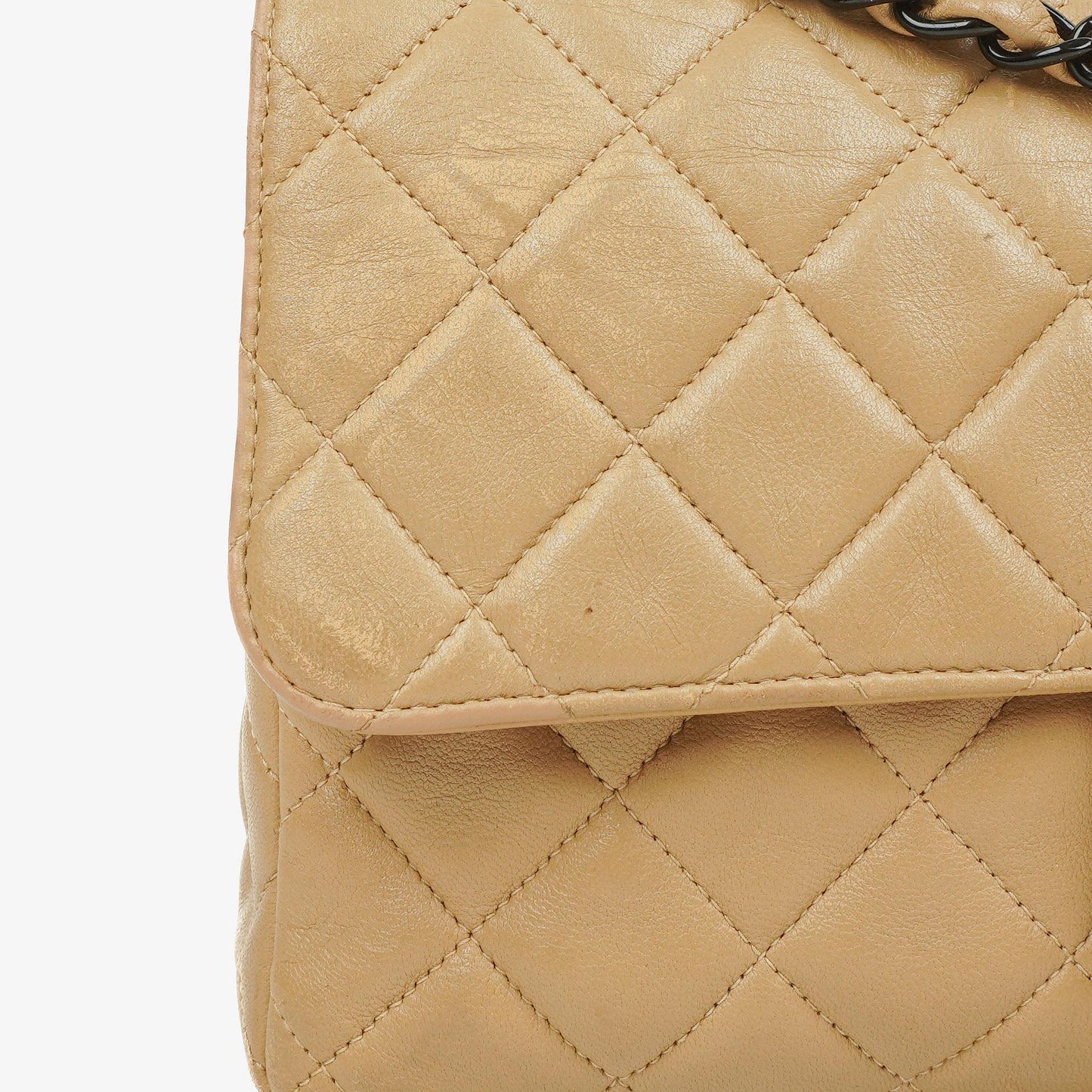 Chanel Single Flap Bag Beige Quilted Lambskin With Black Hardware