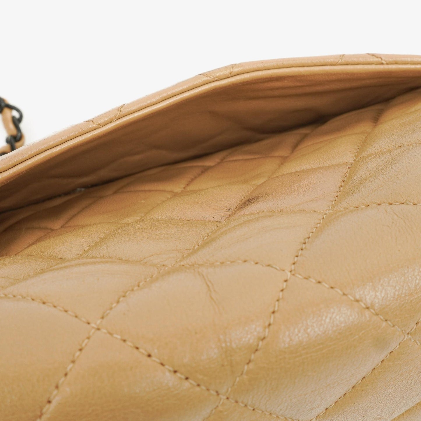 Chanel Single Flap Bag Beige Quilted Lambskin With Black Hardware