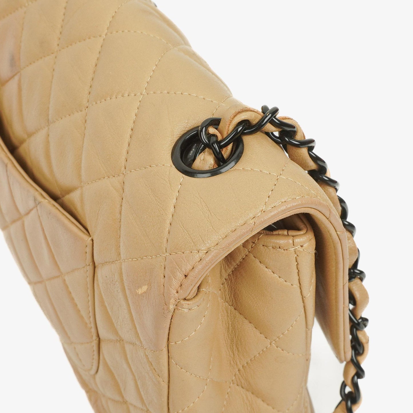 Chanel Single Flap Bag Beige Quilted Lambskin With Black Hardware