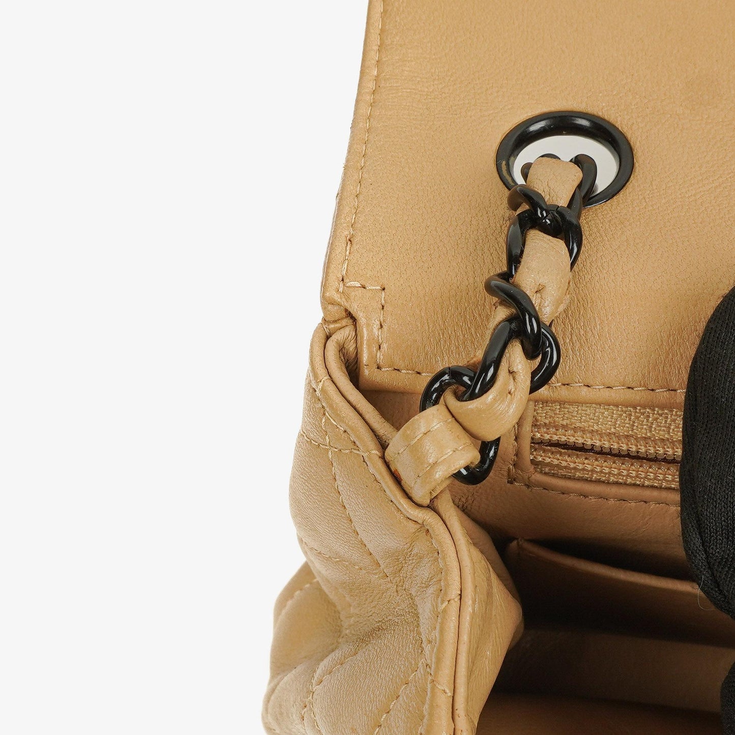 Chanel Single Flap Bag Beige Quilted Lambskin With Black Hardware