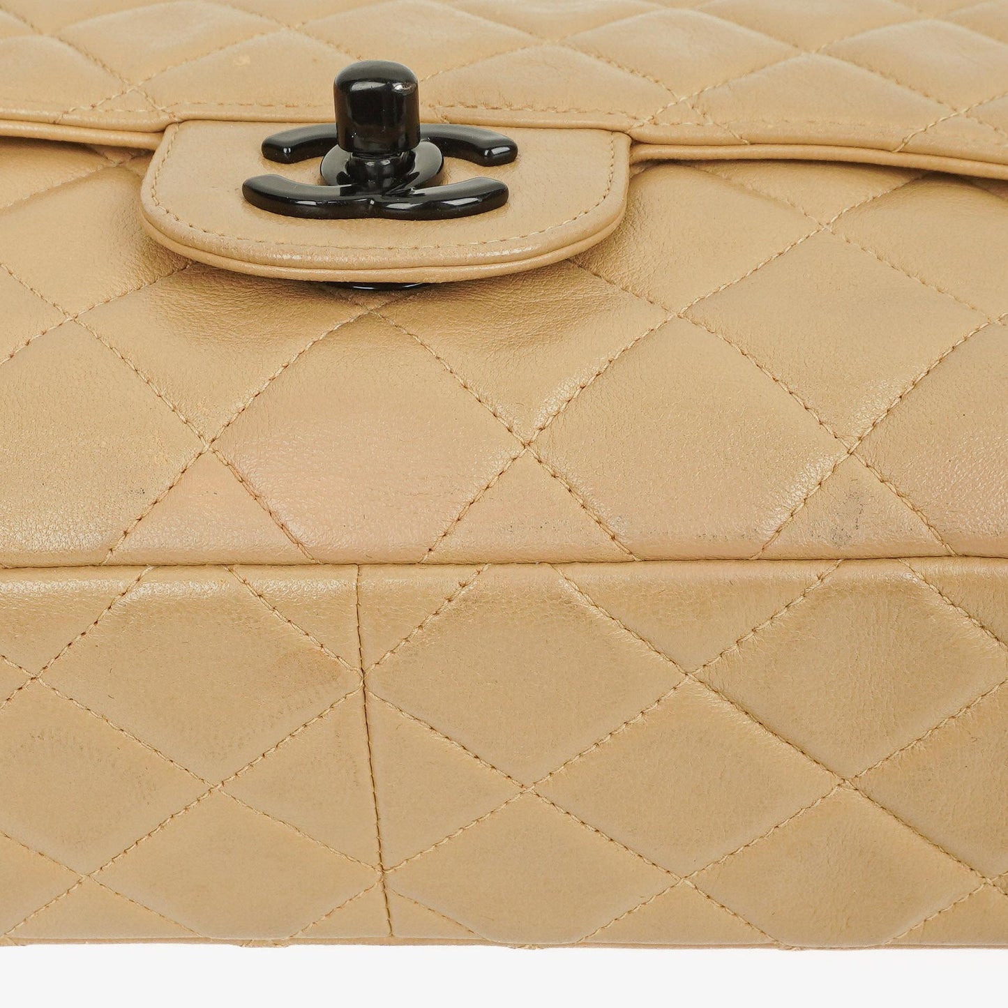 Chanel Single Flap Bag Beige Quilted Lambskin With Black Hardware