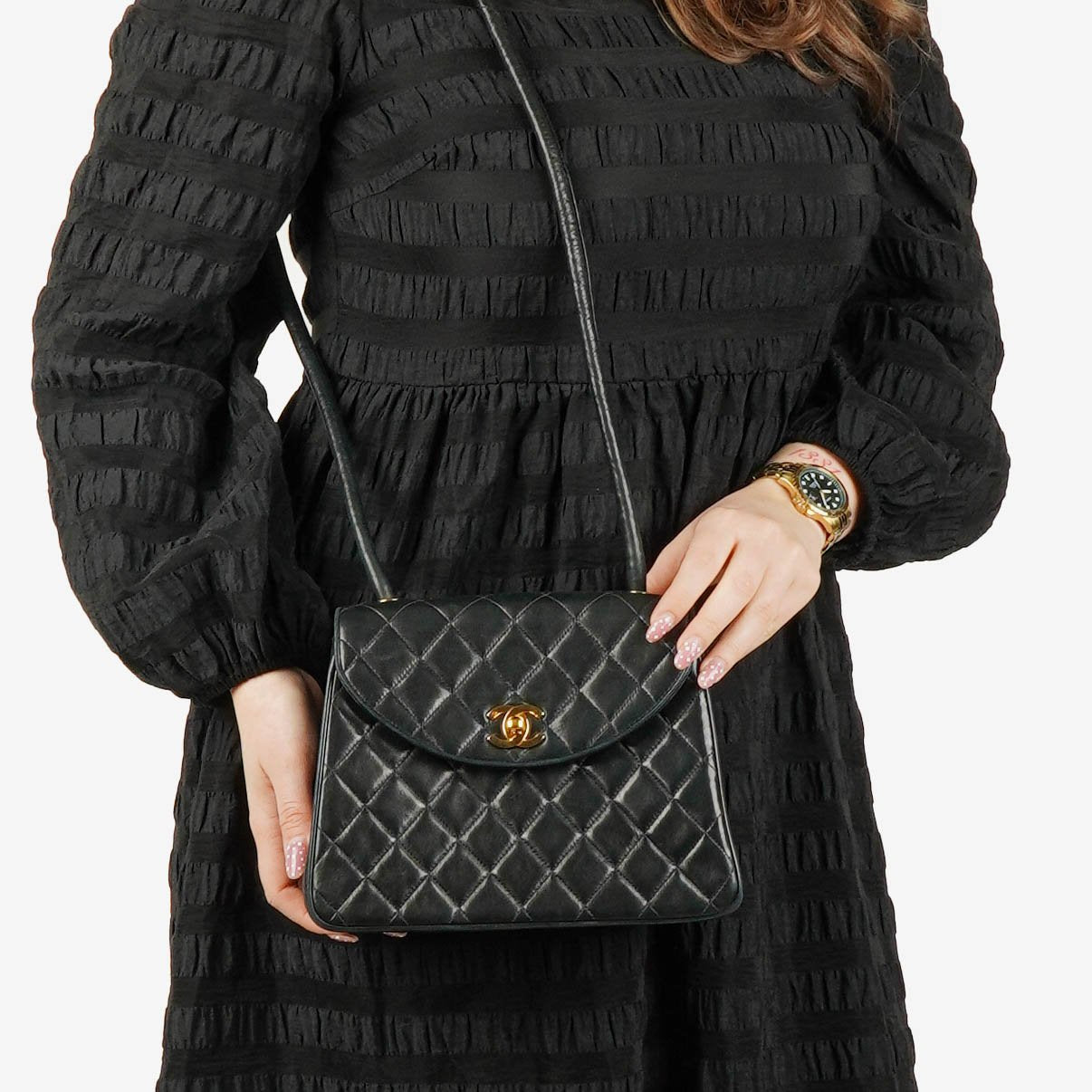 Chanel Single Flap Bag Black Quilted Leather With 24K Gold-Plated Hardware