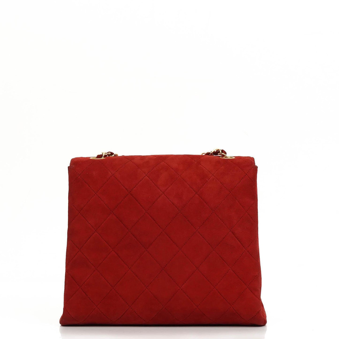 Chanel Single Flap Bag In Red Quilted Suede With 24K Gold-Plated Hardware