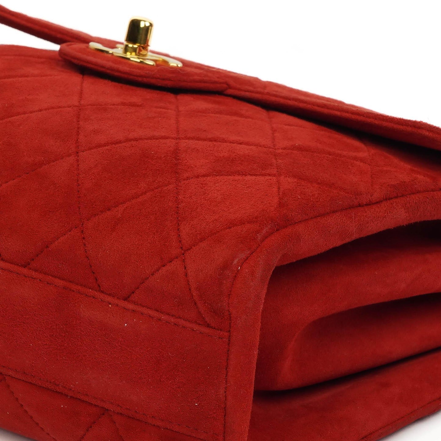 Chanel Single Flap Bag In Red Quilted Suede With 24K Gold-Plated Hardware