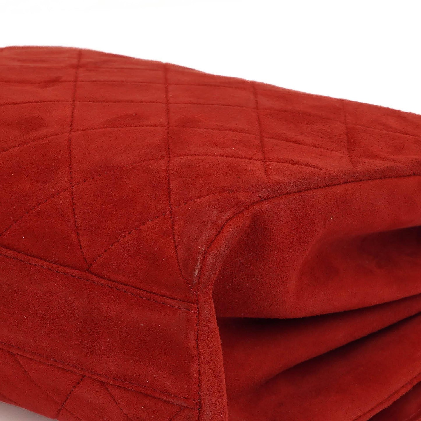 Chanel Single Flap Bag In Red Quilted Suede With 24K Gold-Plated Hardware