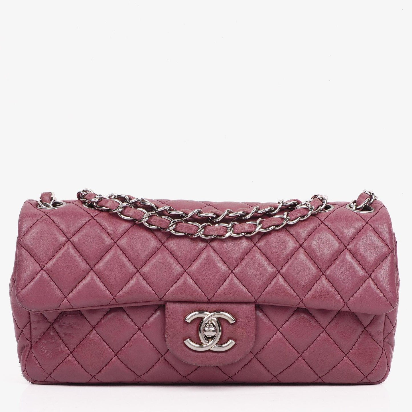 Chanel Single Flap Bag Quilted Lambskin Silver Toned Hardware