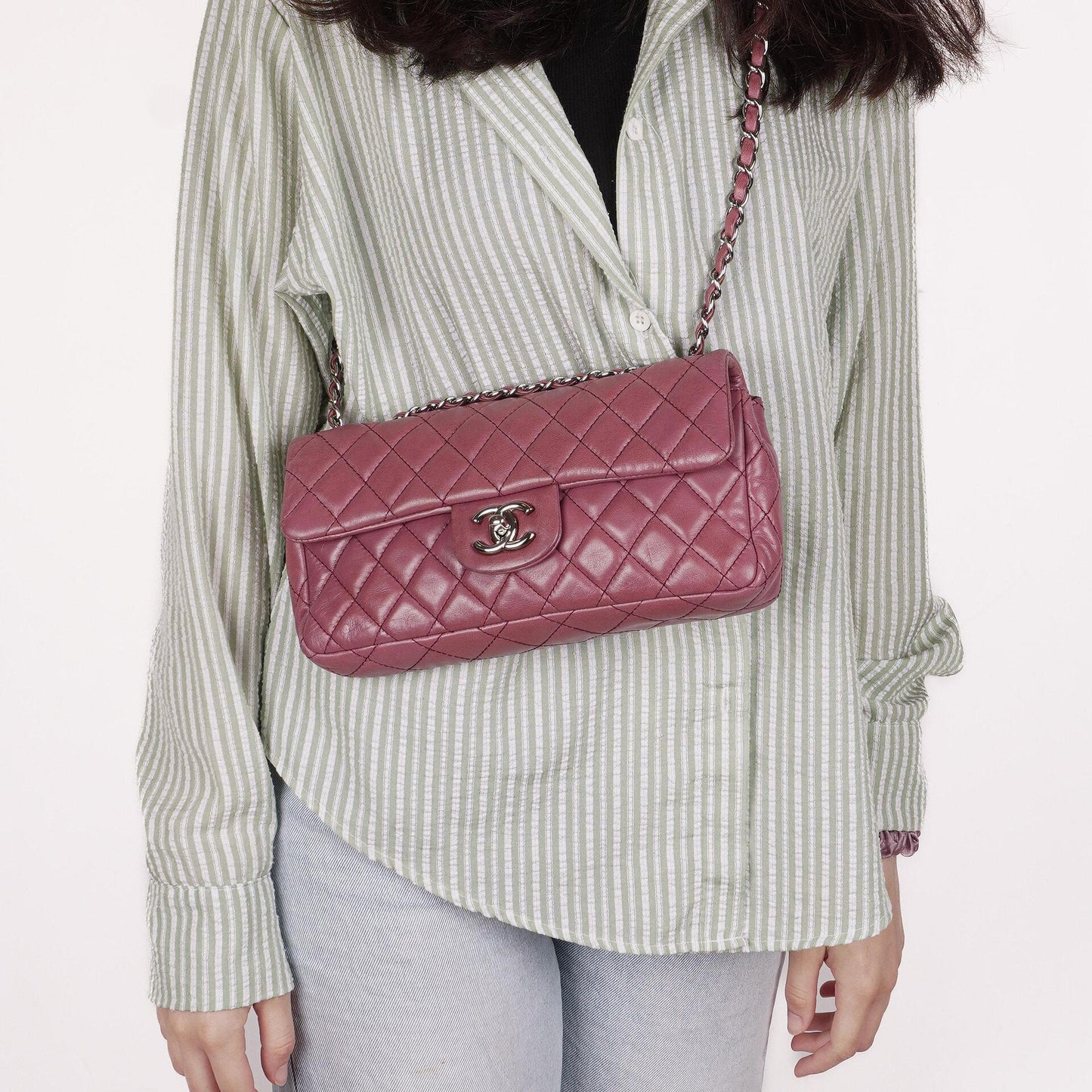 Chanel Single Flap Bag Quilted Lambskin Silver Toned Hardware