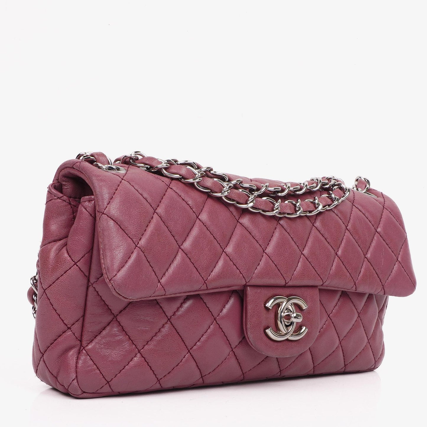 Chanel Single Flap Bag Quilted Lambskin Silver Toned Hardware