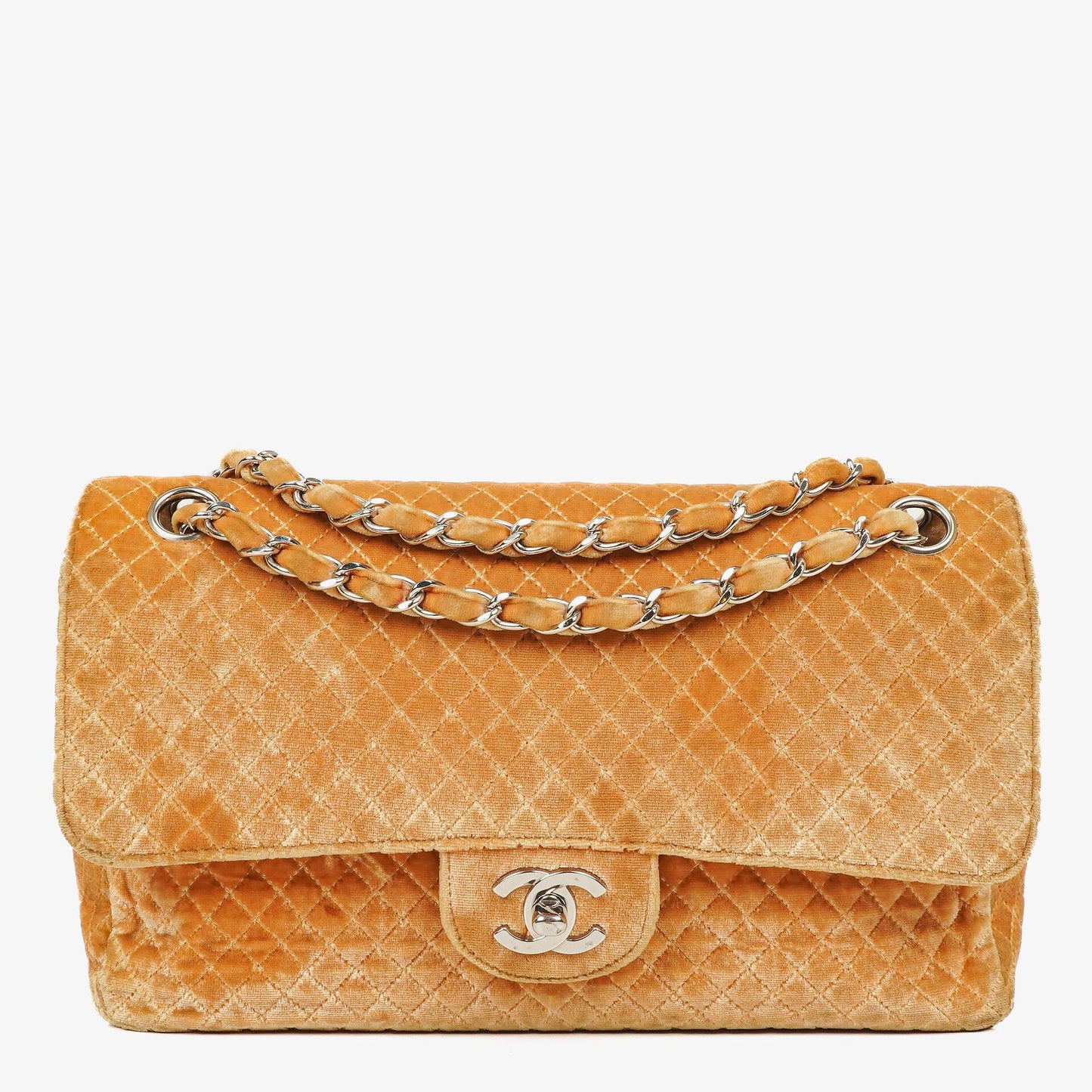 Chanel Single Flap Quilted Velvet Shoulder Bags With Silver-Tone Hardware