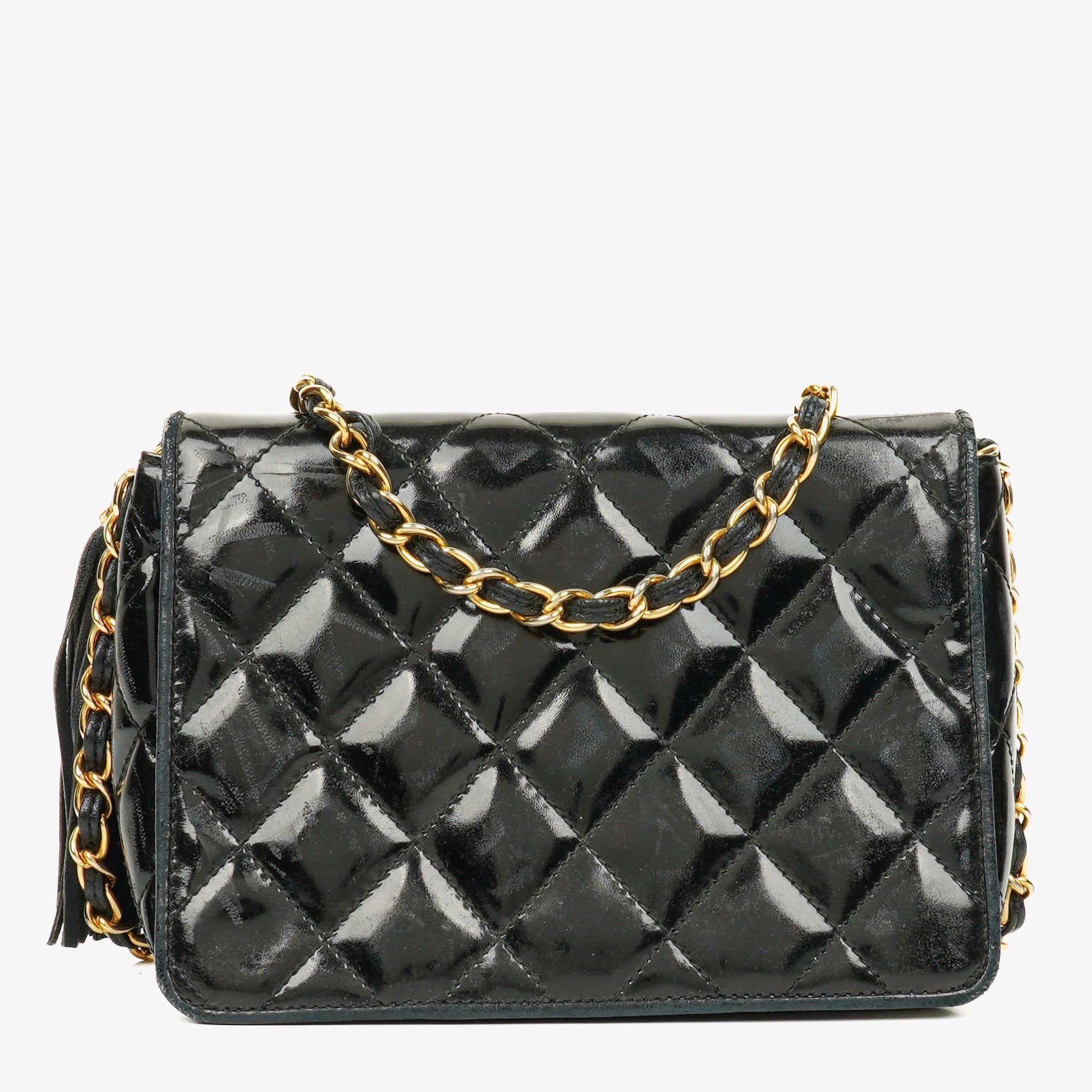 Chanel Small Black Patent Leather Full Flap Bag