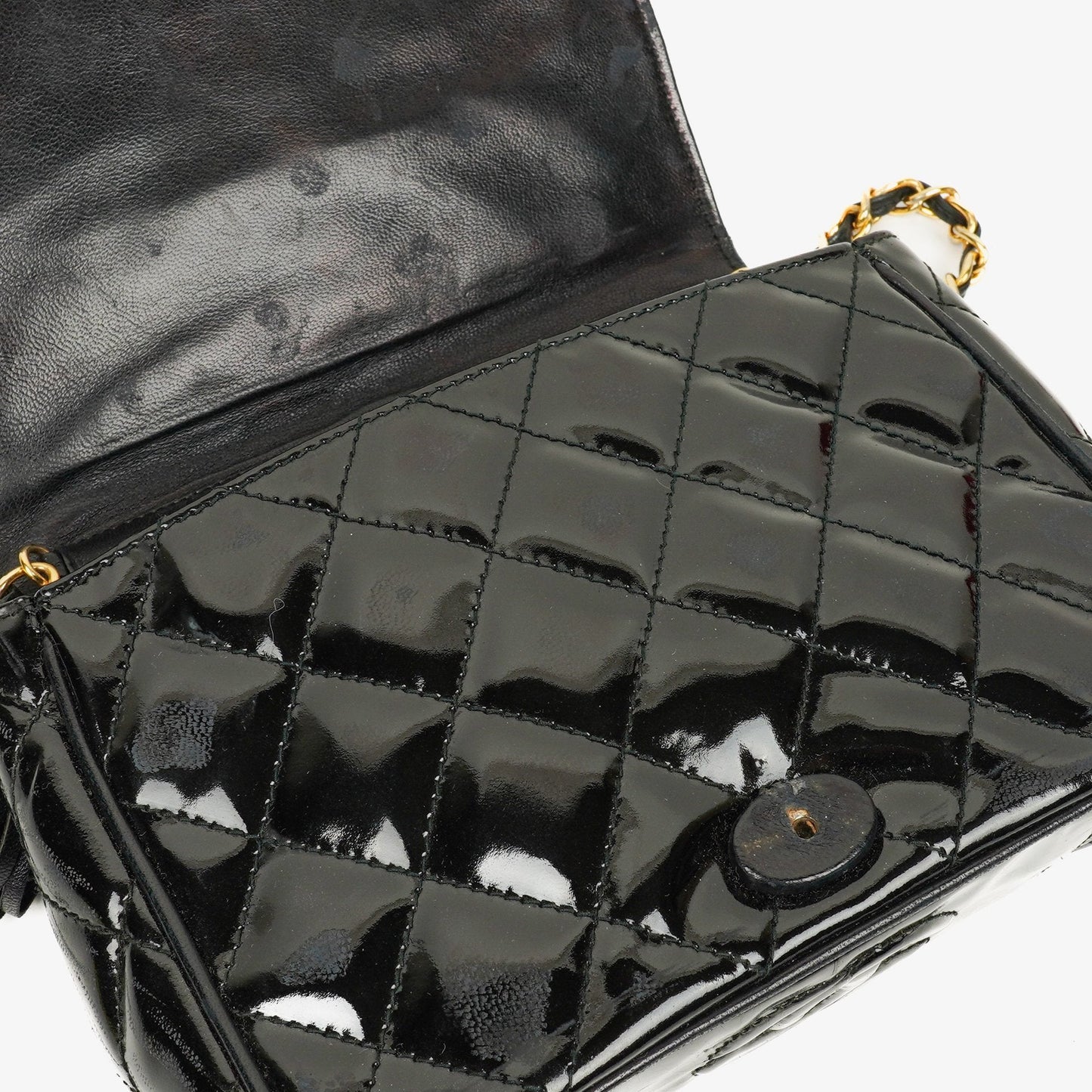 Chanel Small Black Patent Leather Full Flap Bag