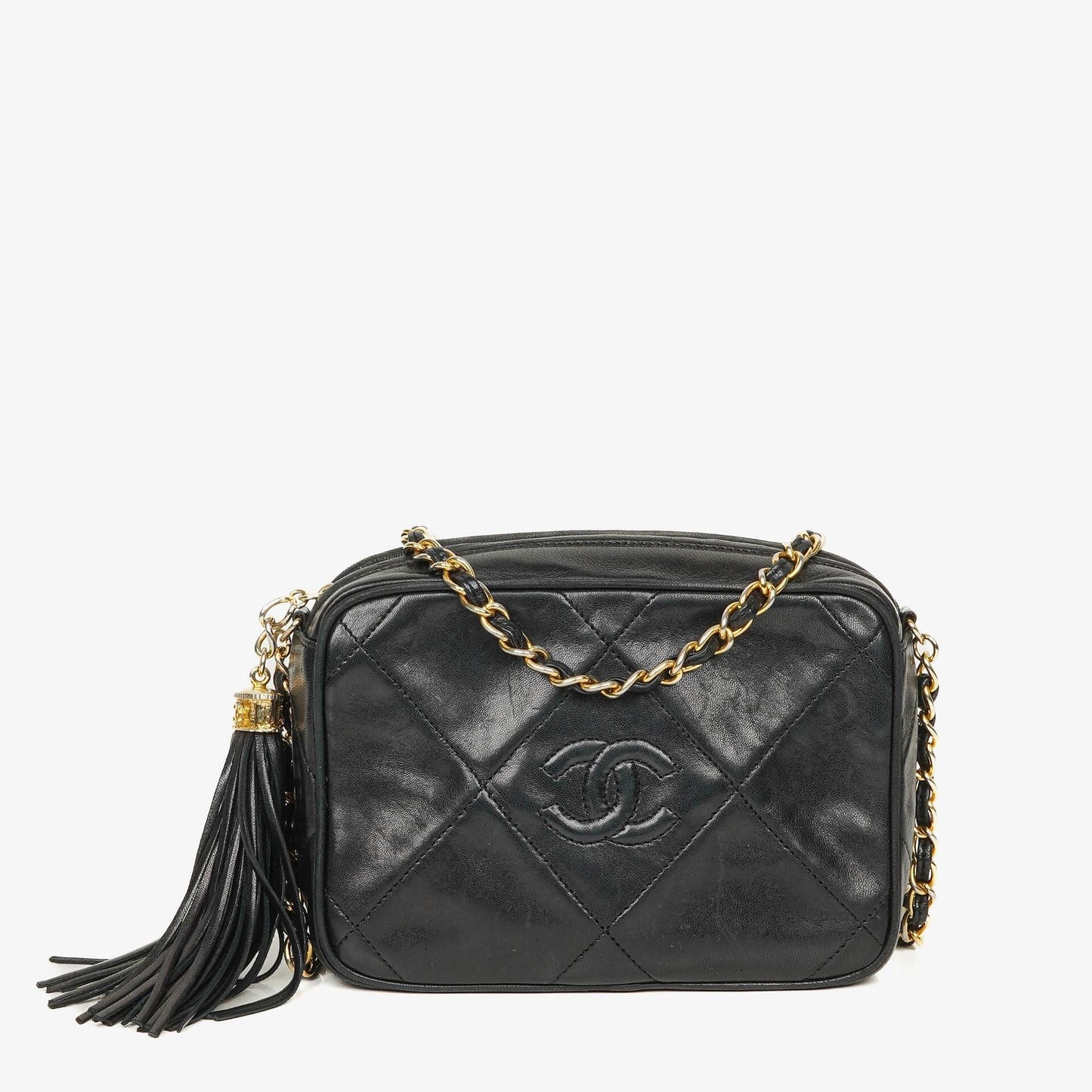 Chanel Small Camera Tassel Black Leather Crossbody Bag