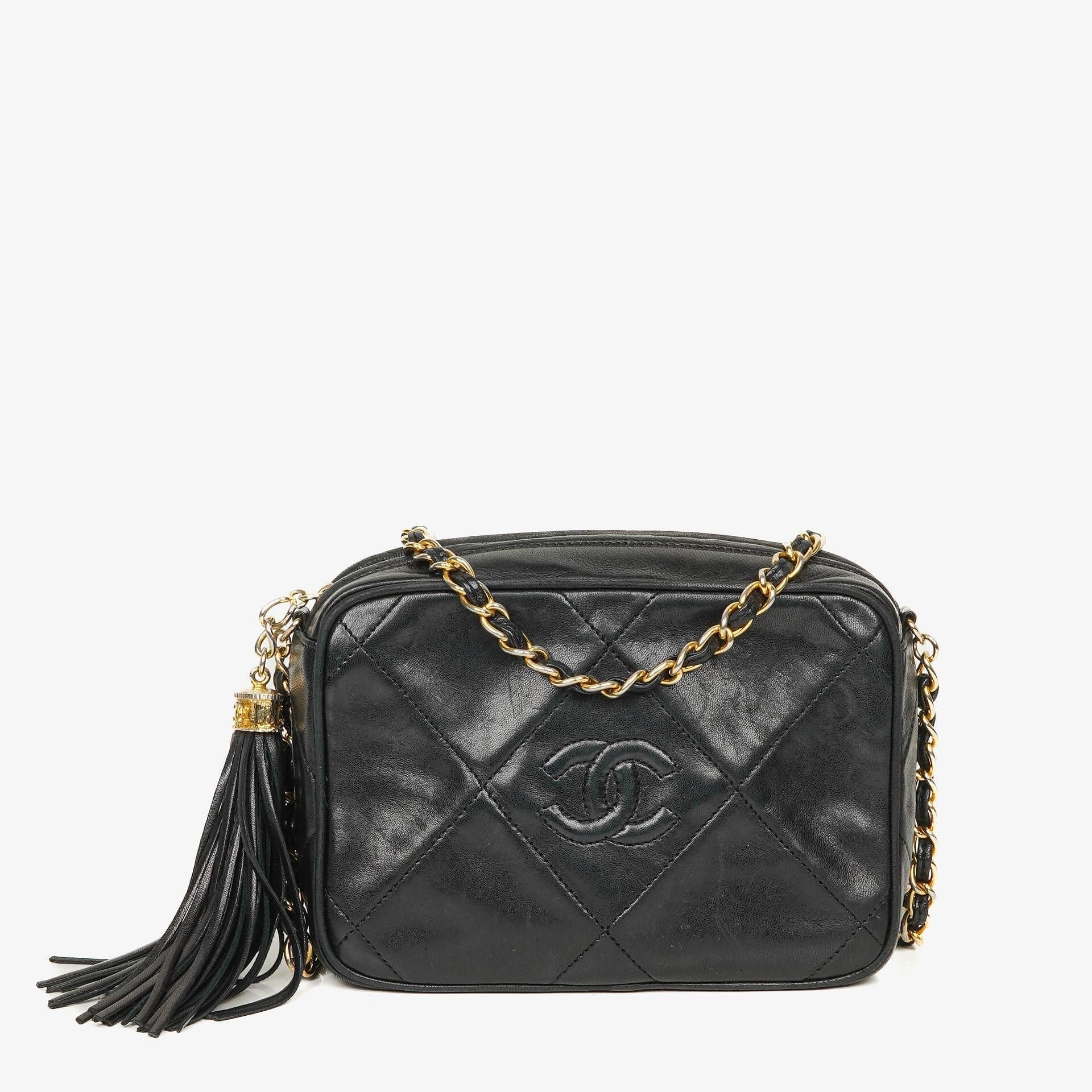 Chanel Small Camera Tassel Black Leather Crossbody Bag