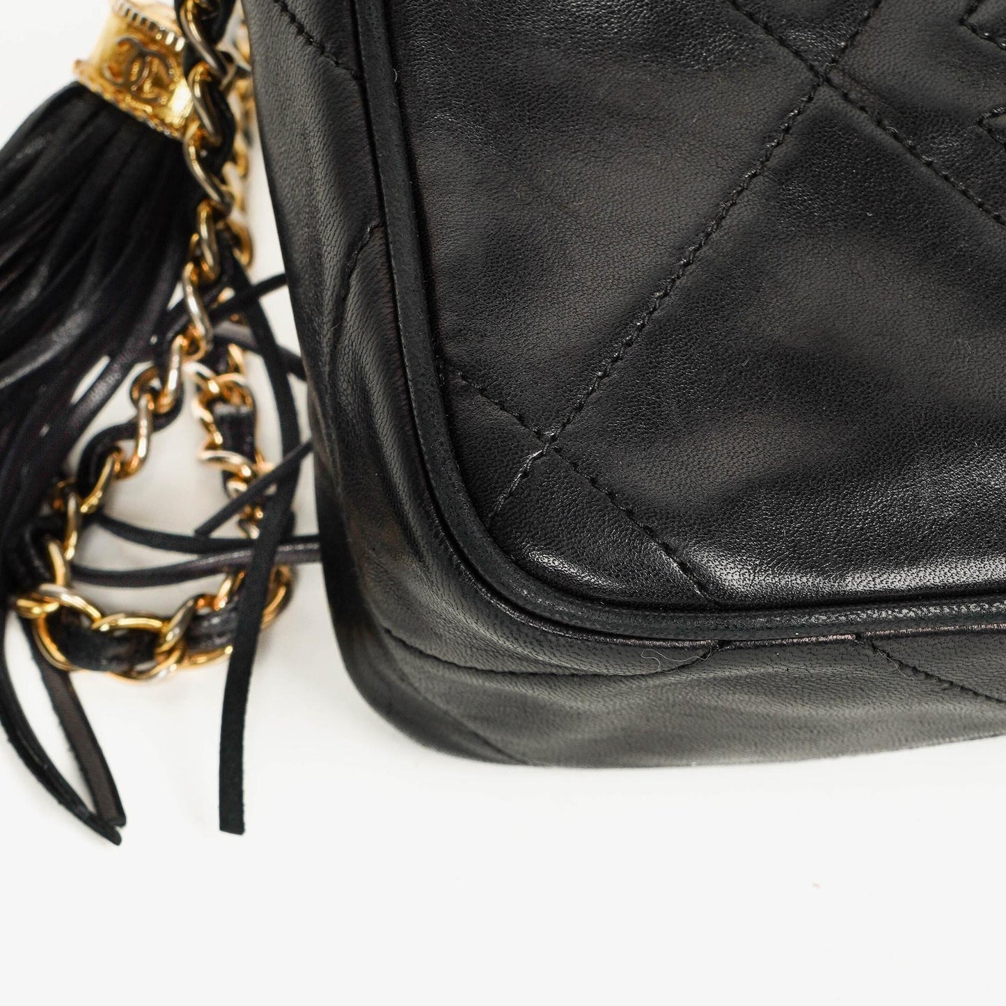 Chanel Small Camera Tassel Black Leather Crossbody Bag