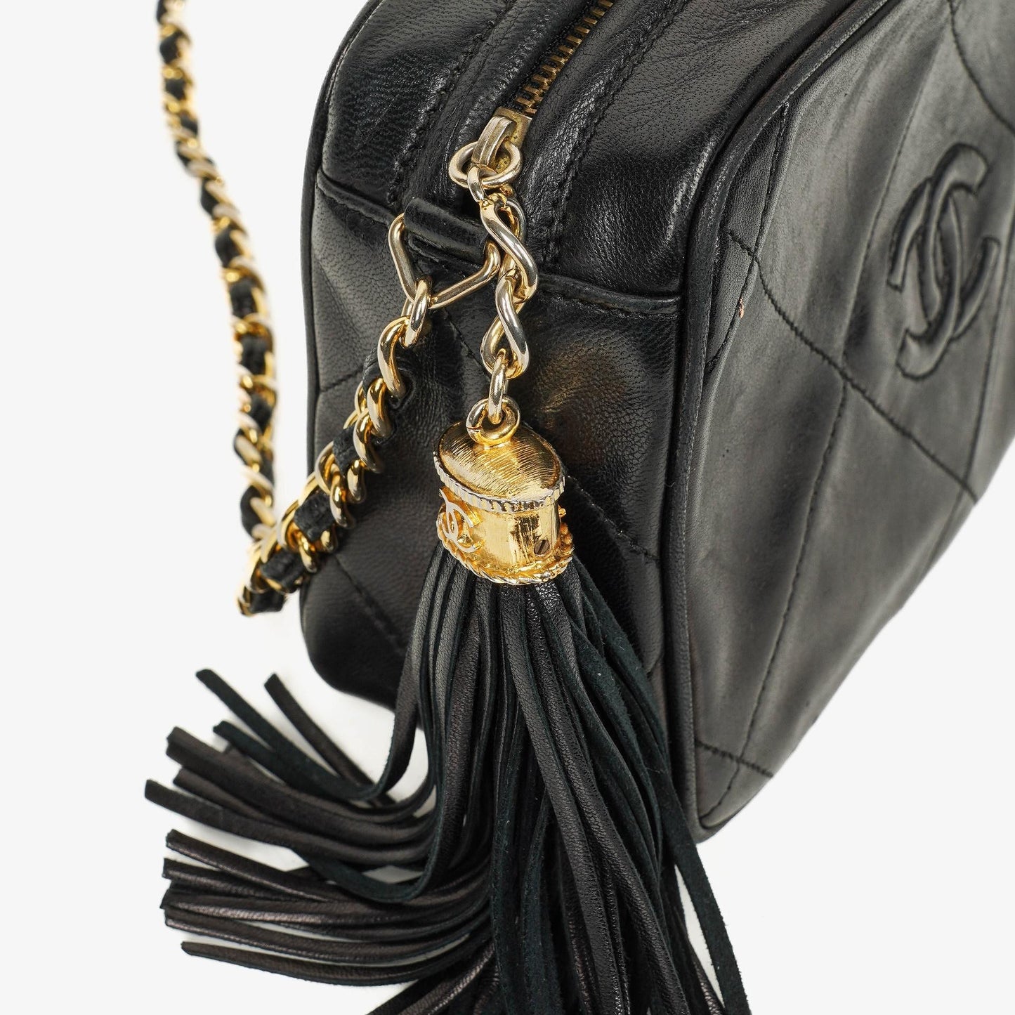 Chanel Small Camera Tassel Black Leather Crossbody Bag