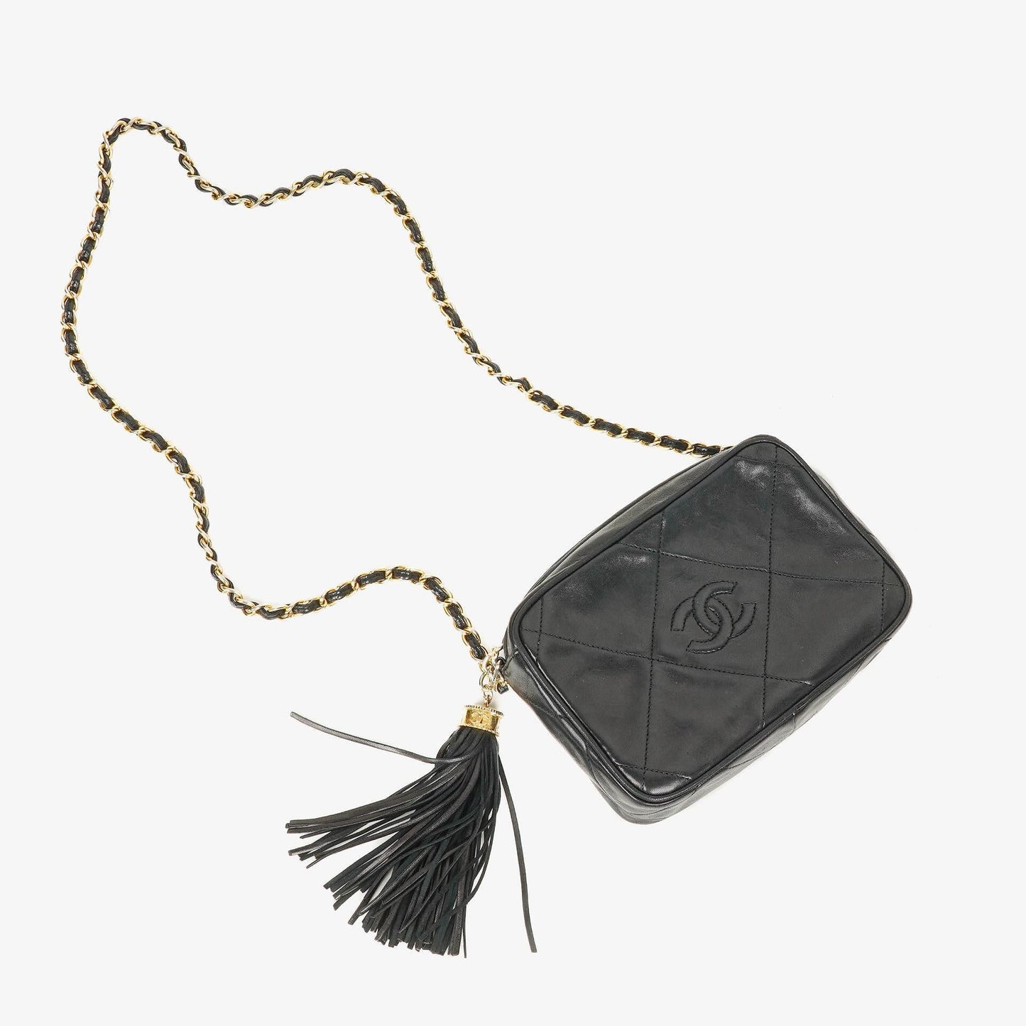 Chanel Small Camera Tassel Black Leather Crossbody Bag