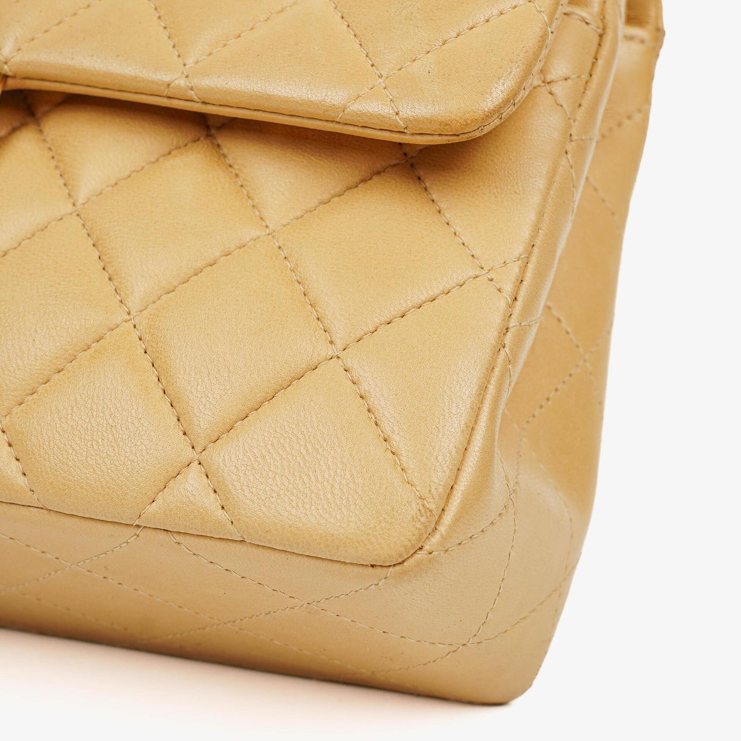 Chanel Small Clasic Double Flap Beige Quilted Lambskin With Silver-tone Hardware