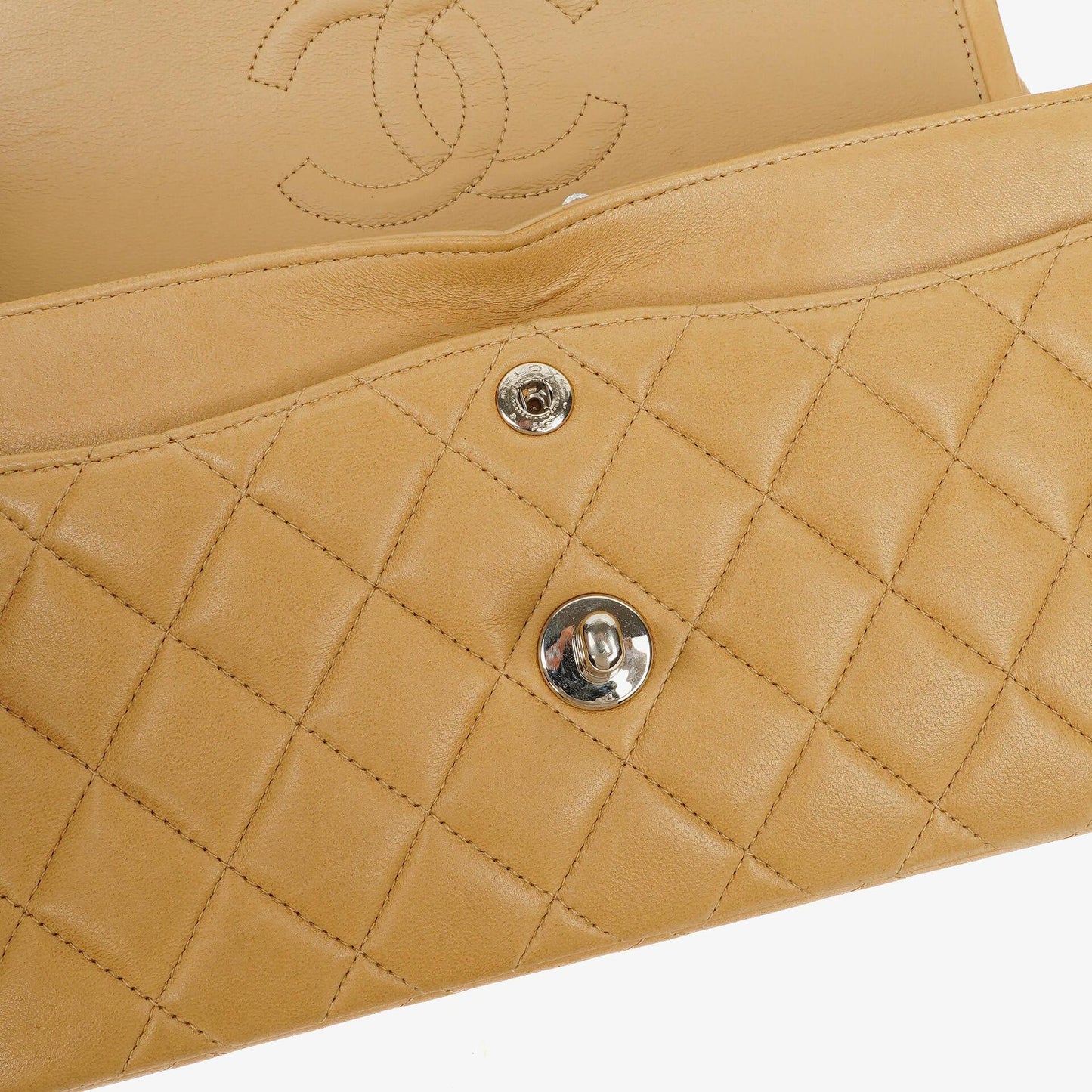 Chanel Small Clasic Double Flap Beige Quilted Lambskin With Silver-tone Hardware