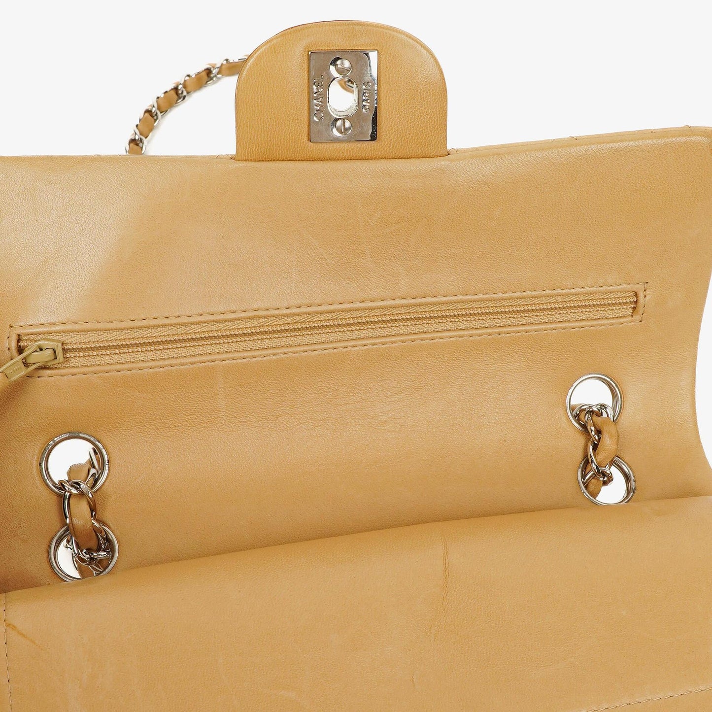 Chanel Small Clasic Double Flap Beige Quilted Lambskin With Silver-tone Hardware