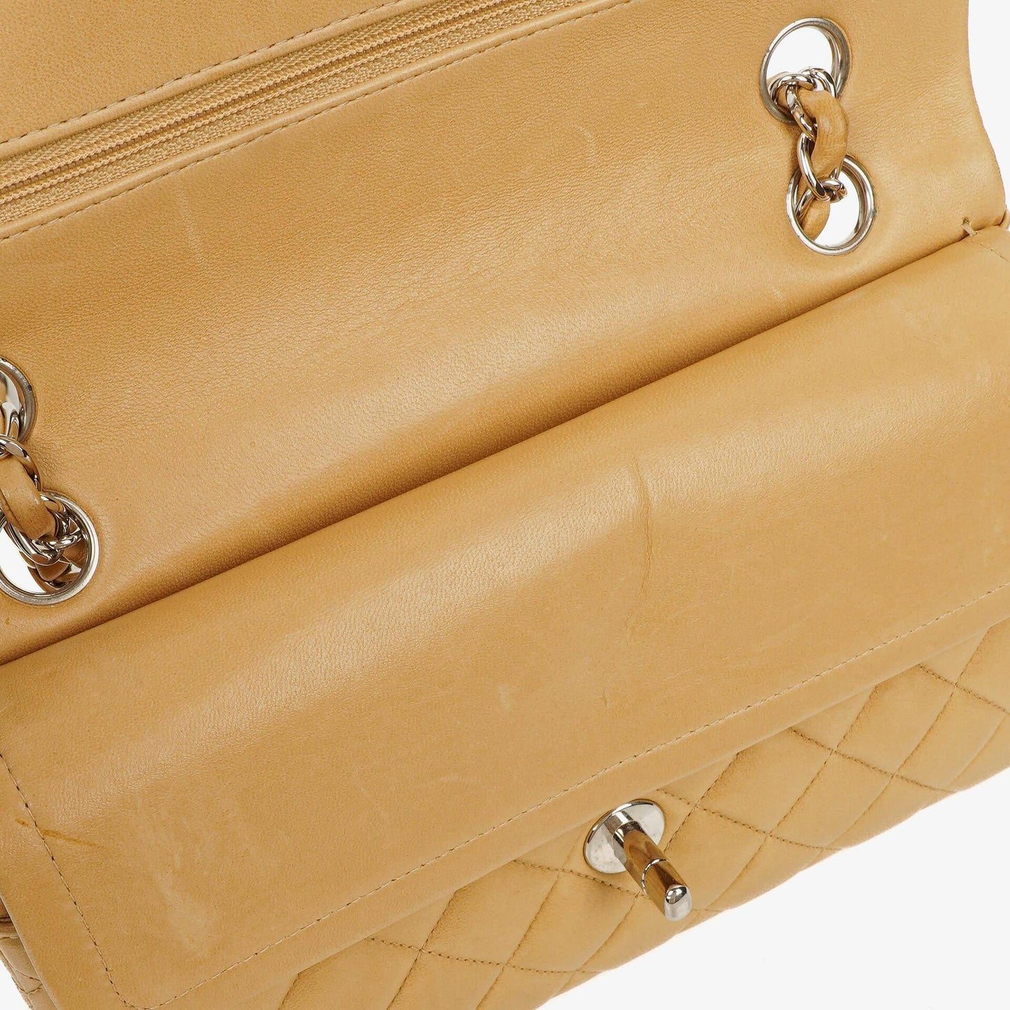 Chanel Small Clasic Double Flap Beige Quilted Lambskin With Silver-tone Hardware