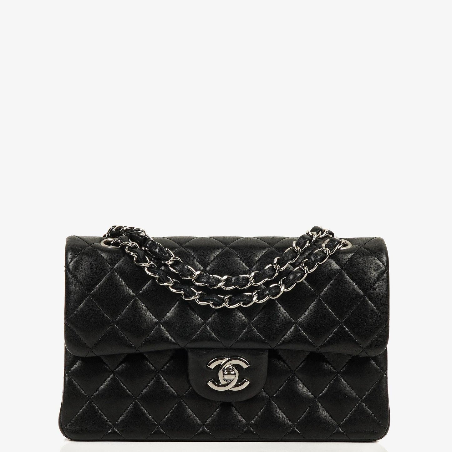 Chanel Small Classic Black Quilted Lambskin Double Flap Bag With Silver-Tone Hardware