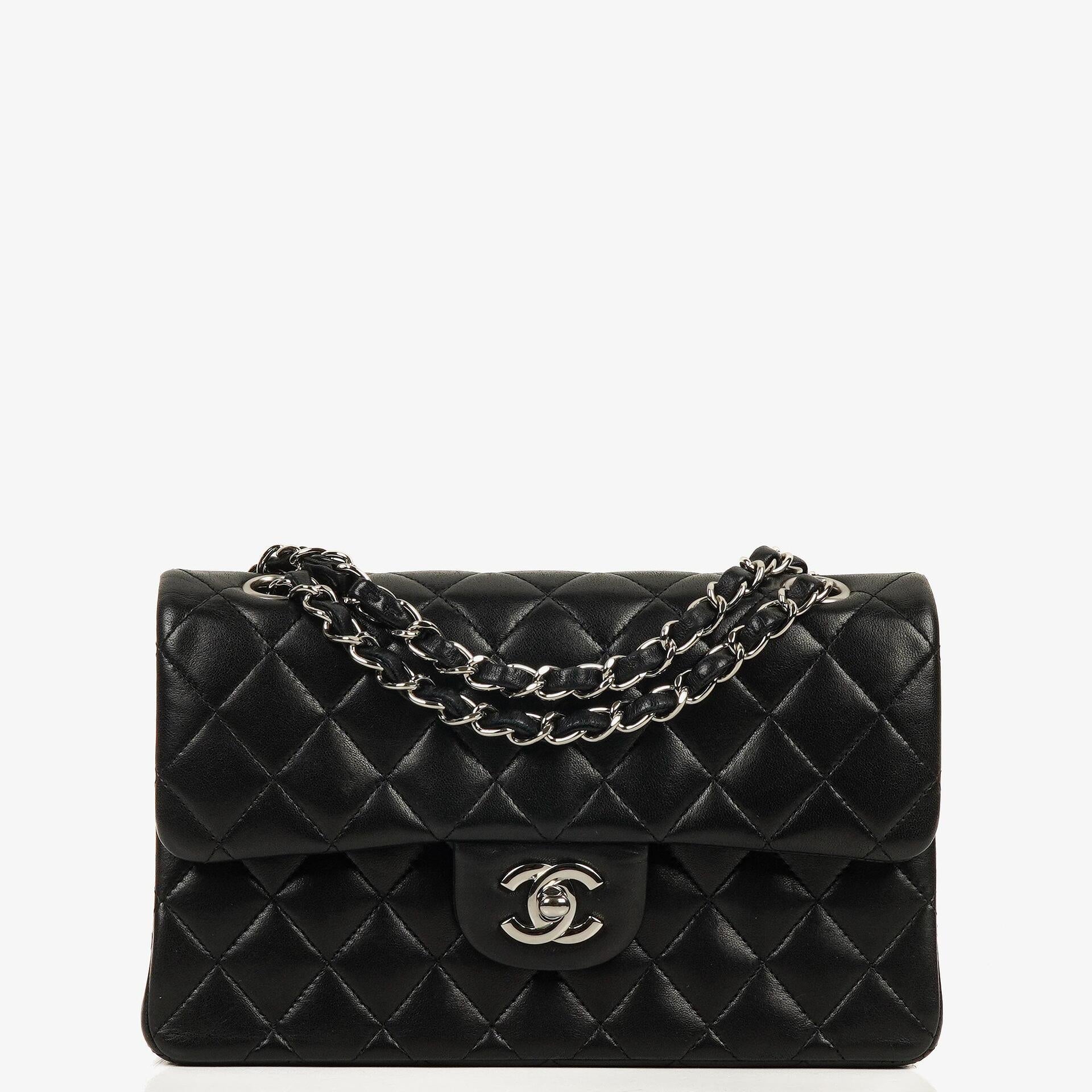 Chanel Small Classic Black Quilted Lambskin Double Flap Bag With Silver-Tone Hardware