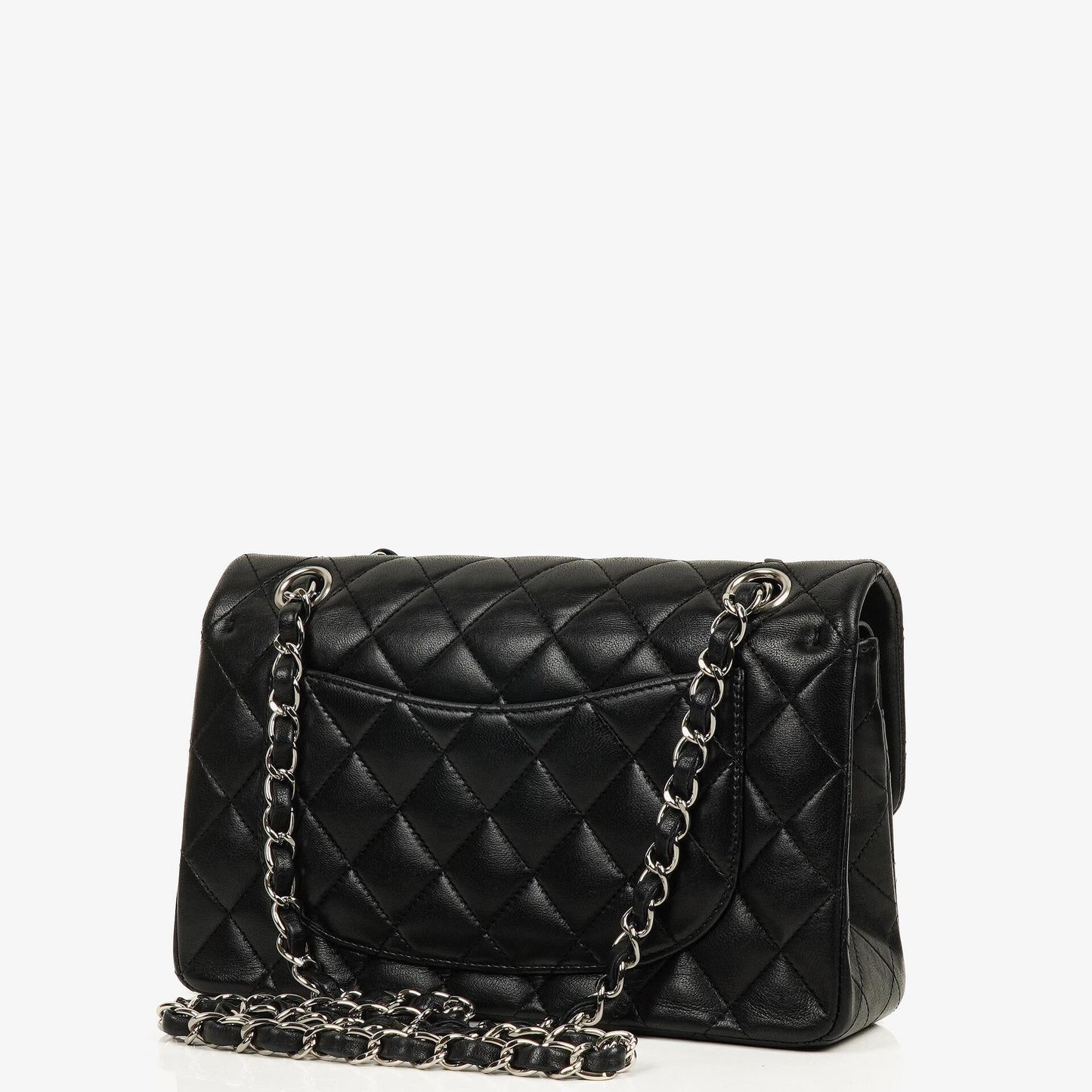 Chanel Small Classic Black Quilted Lambskin Double Flap Bag With Silver-Tone Hardware