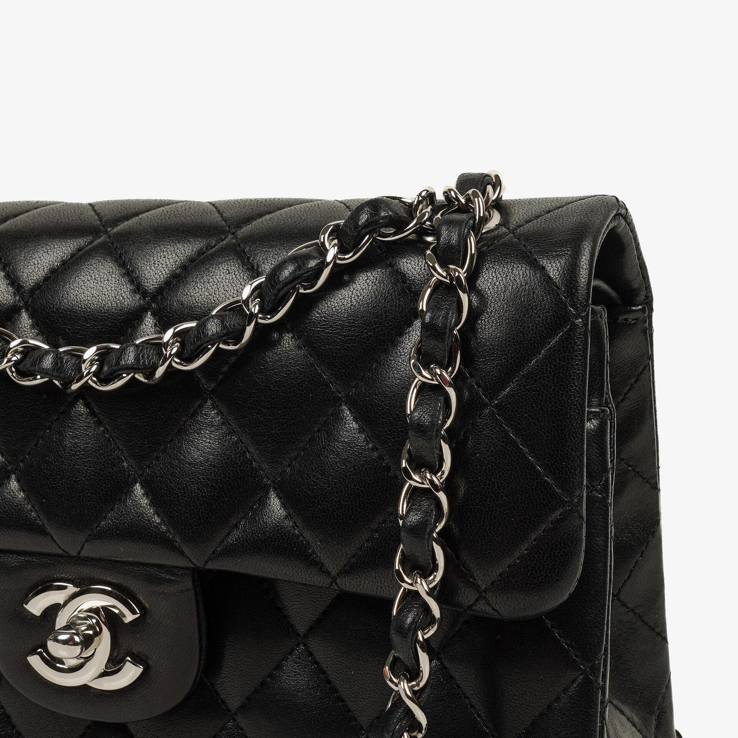 Chanel Small Classic Black Quilted Lambskin Double Flap Bag With Silver-Tone Hardware