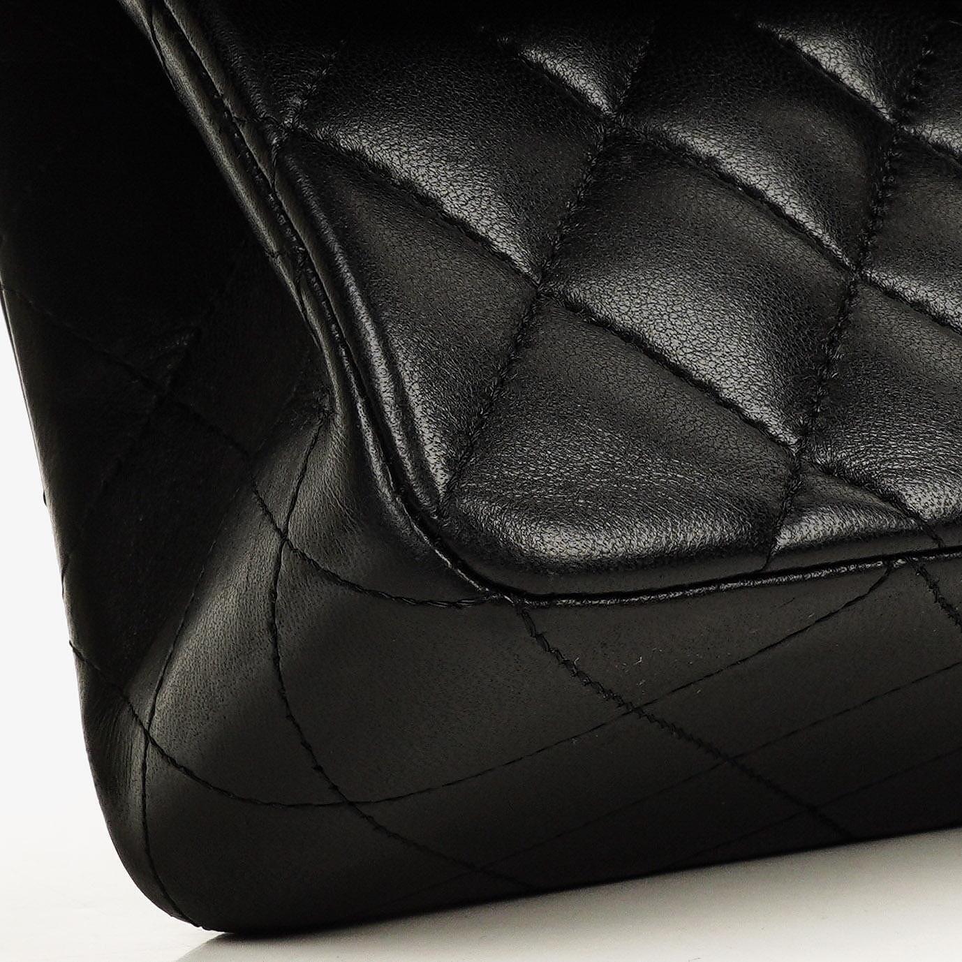 Chanel Small Classic Black Quilted Lambskin Double Flap Bag With Silver-Tone Hardware