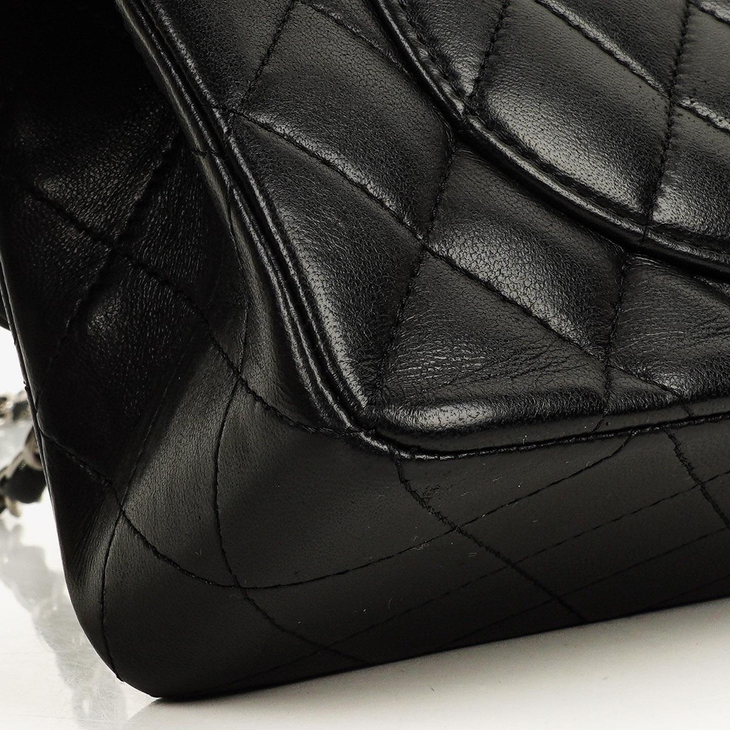 Chanel Small Classic Black Quilted Lambskin Double Flap Bag With Silver-Tone Hardware