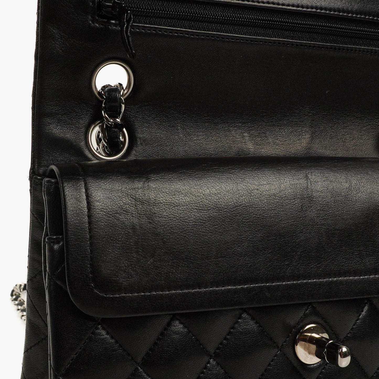 Chanel Small Classic Black Quilted Lambskin Double Flap Bag With Silver-Tone Hardware