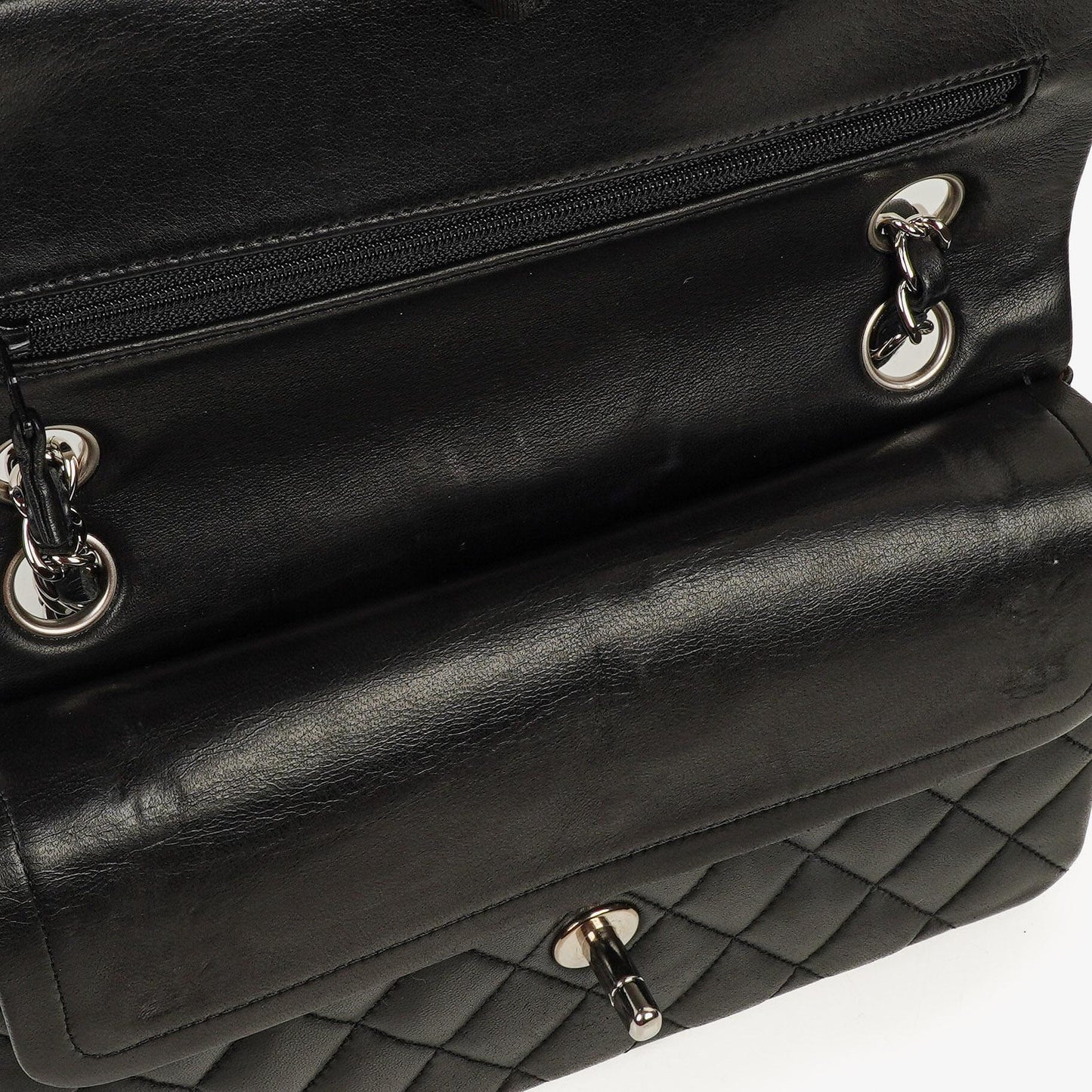 Chanel Small Classic Black Quilted Lambskin Double Flap Bag With Silver-Tone Hardware