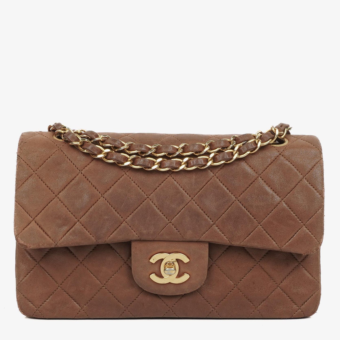 Chanel Small Classic Brown Quilted Lambskin Double Flap Bag With 24K Gold-Plated Hardware