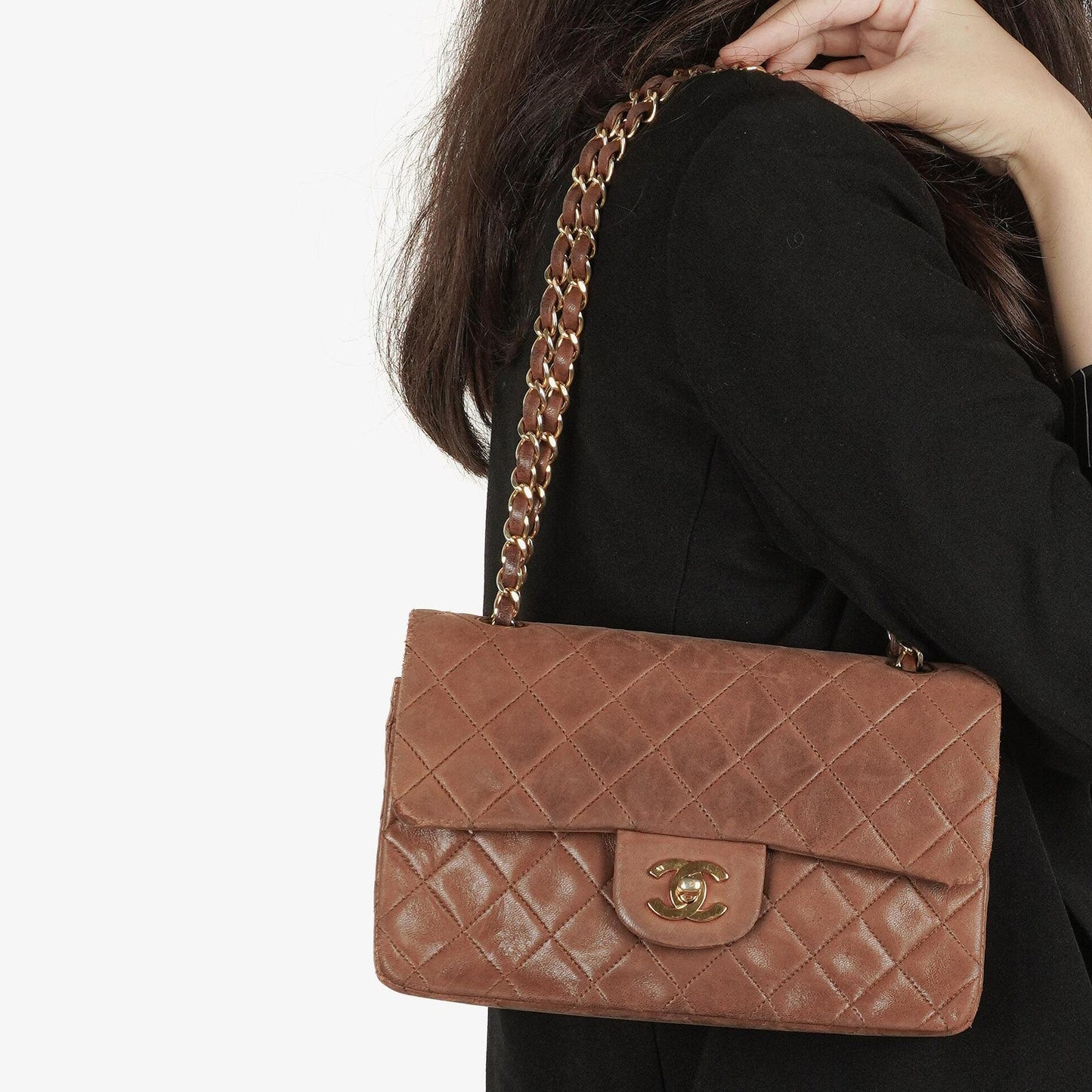 Chanel Small Classic Brown Quilted Lambskin Double Flap Bag With 24K Gold-Plated Hardware