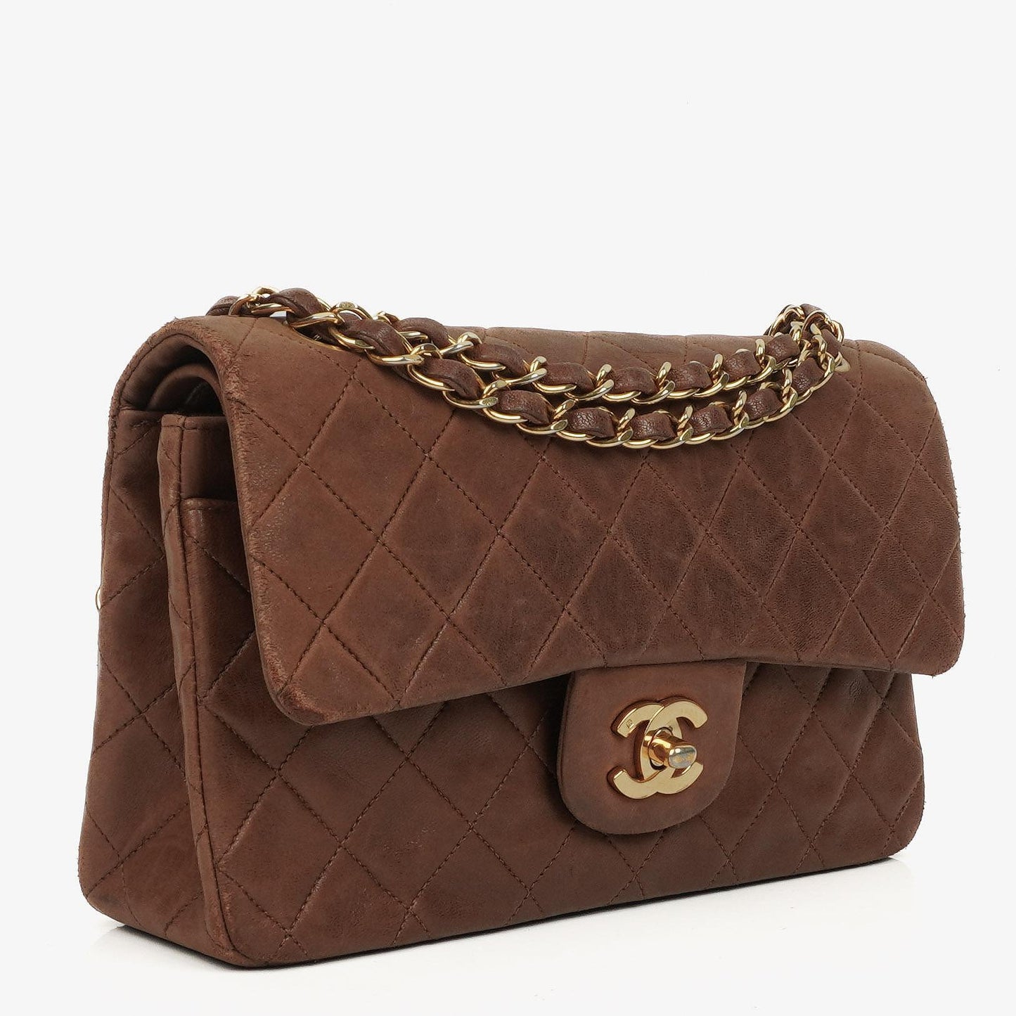 Chanel Small Classic Brown Quilted Lambskin Double Flap Bag With 24K Gold-Plated Hardware